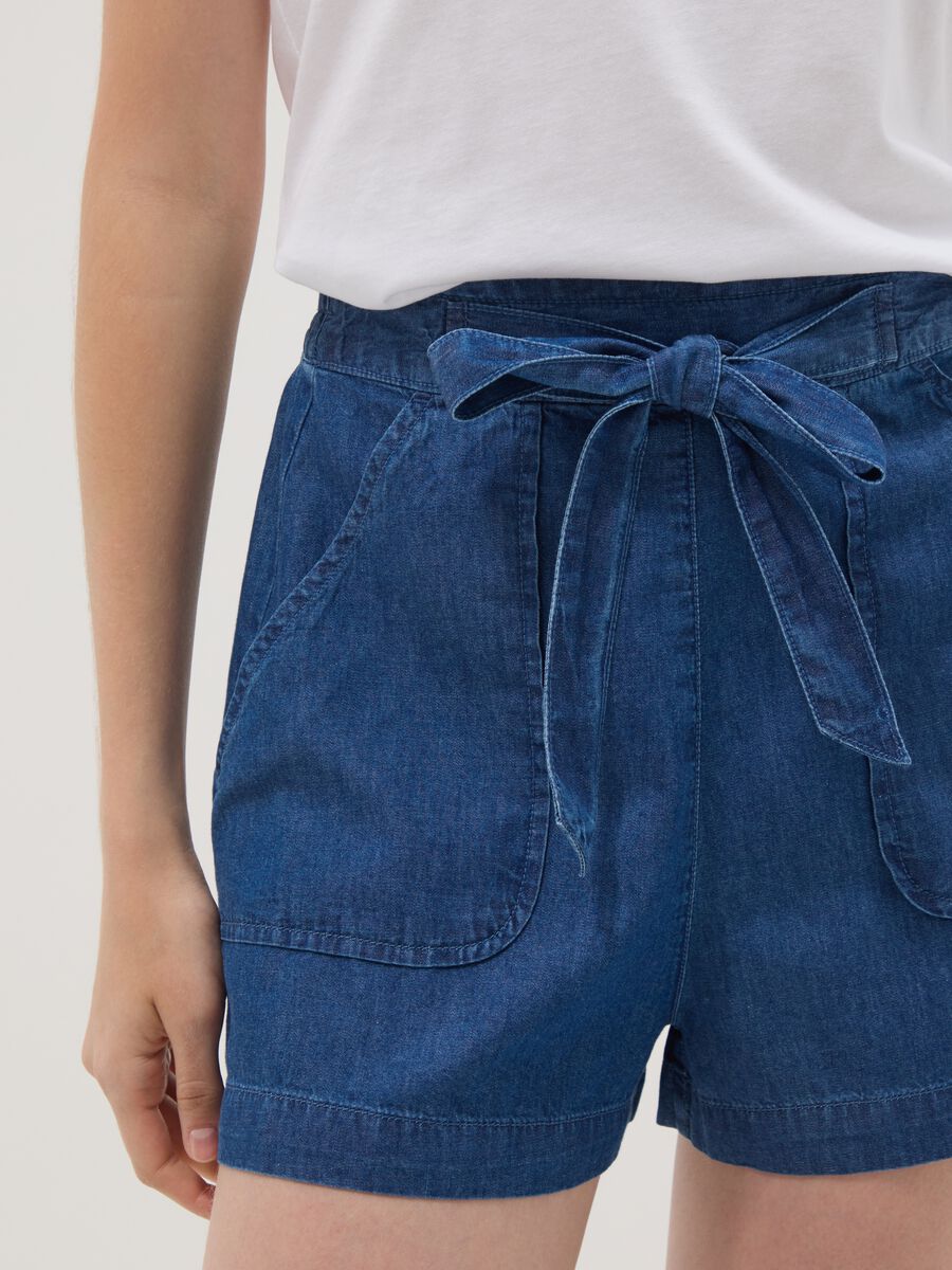 Blue pure cotton denim shorts with elasticated waist, regular fit_3