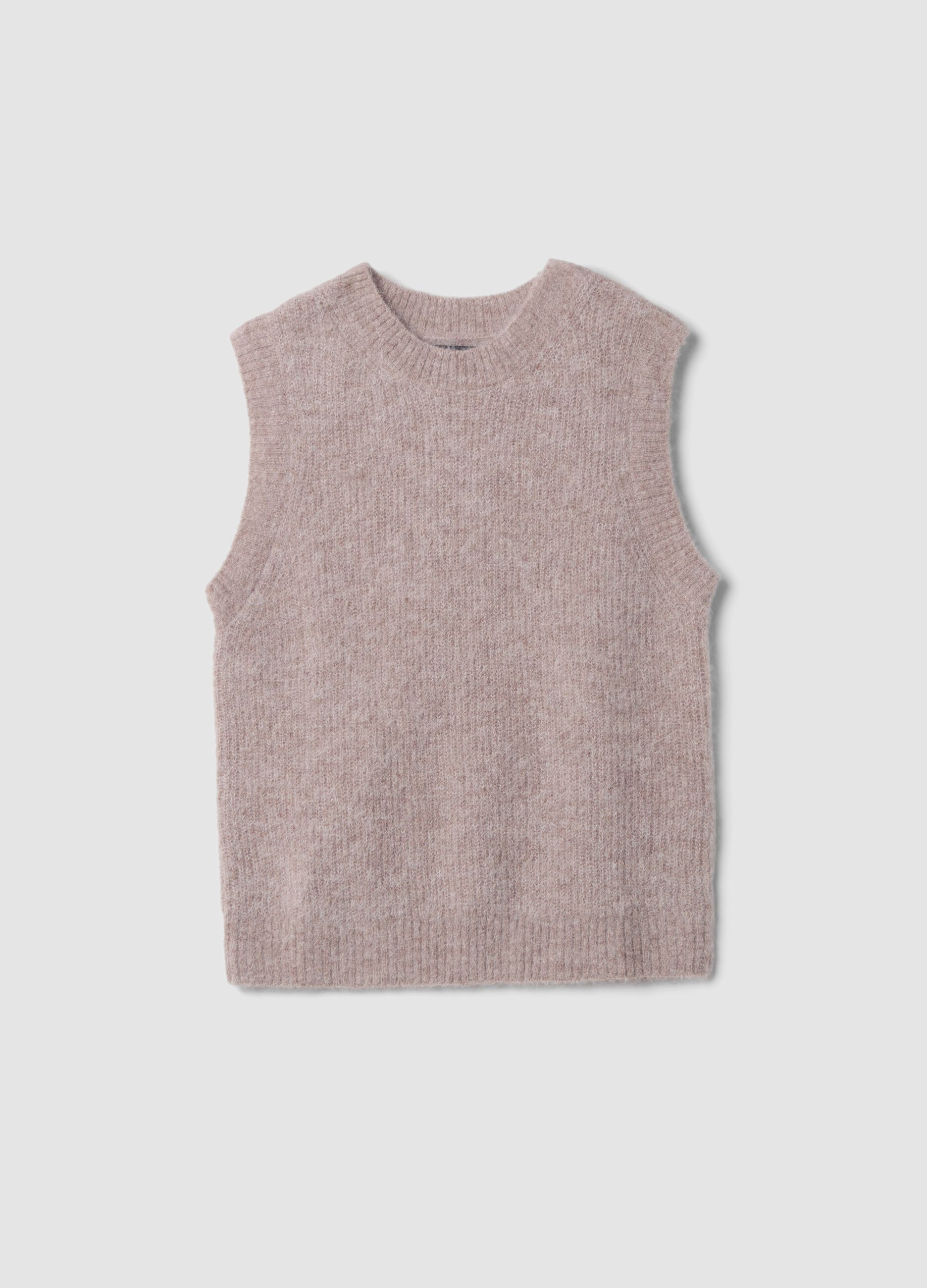 Pink alpaca and stretch wool crew-neck gilet