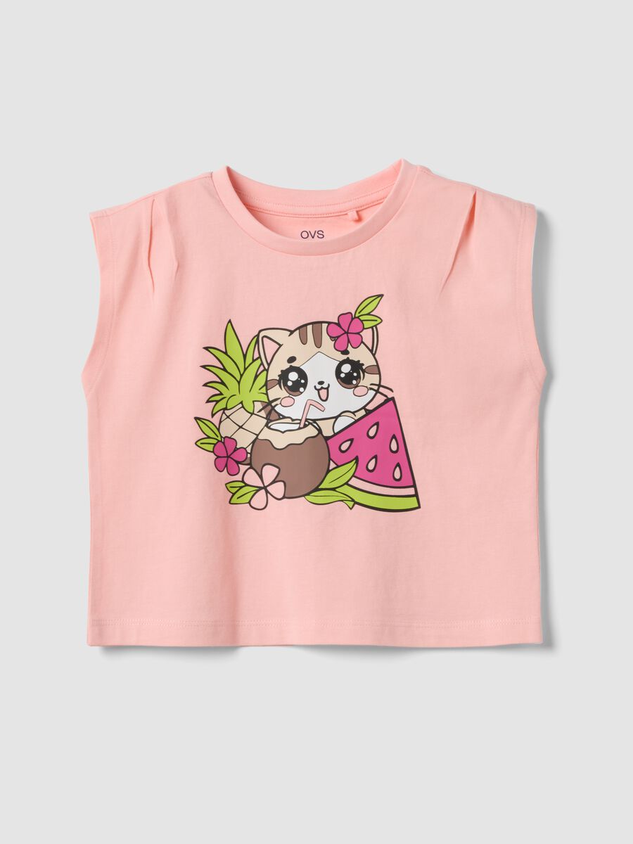 White pure cotton vest top with print_0