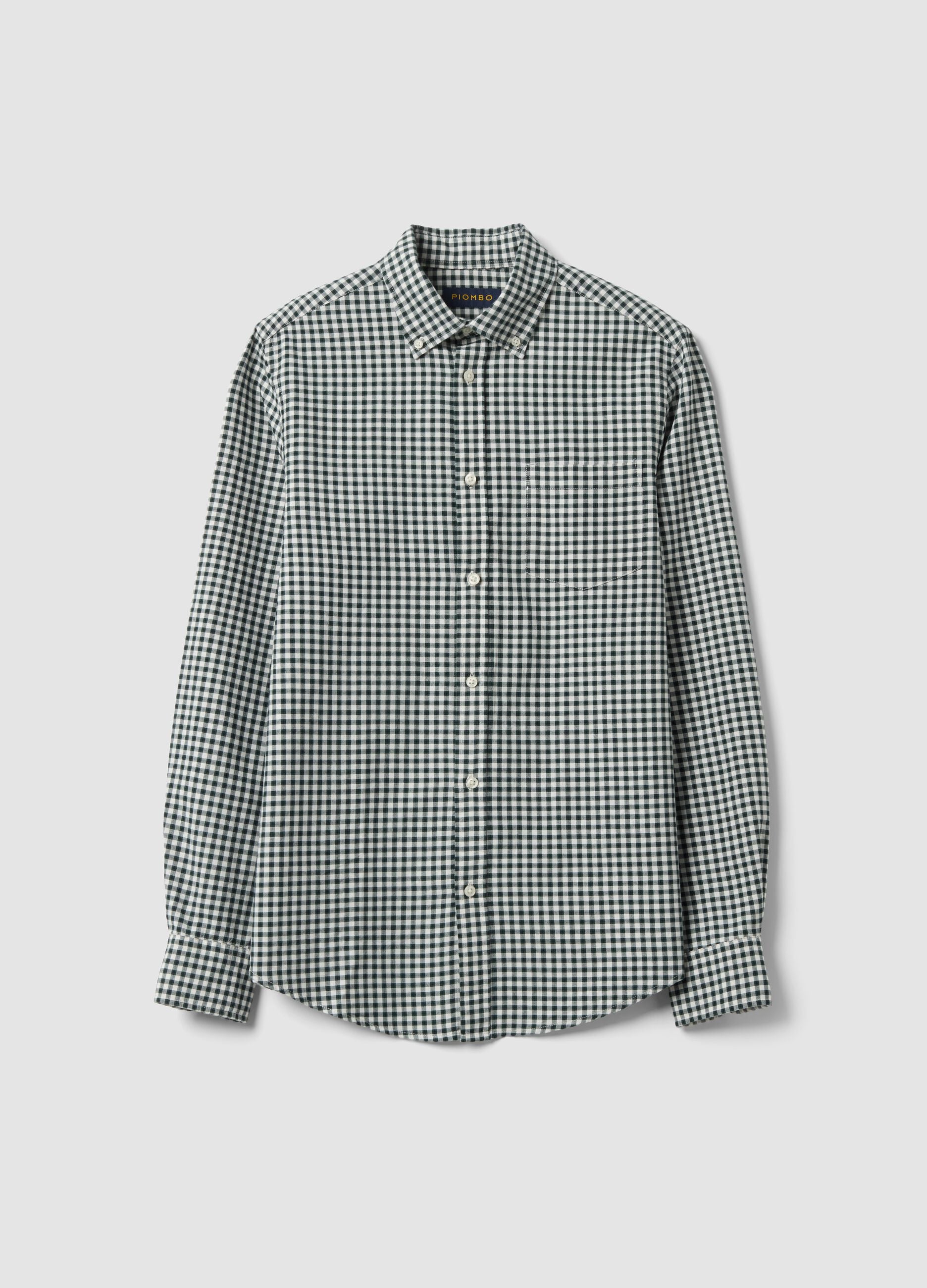 Green checked Oxford shirt in pure cotton with button-down collar, regular fit
