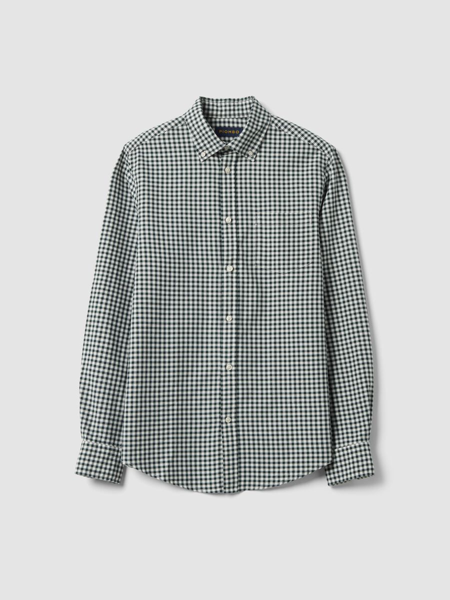 Camicia oxford verde a quadri in puro cotone con collo button-down regular fit_0