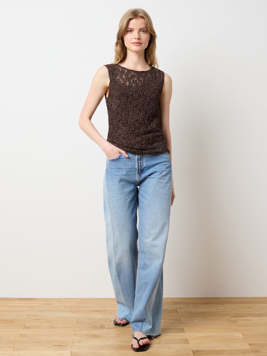 Women's sleeveless brown cotton blend fitted top_2