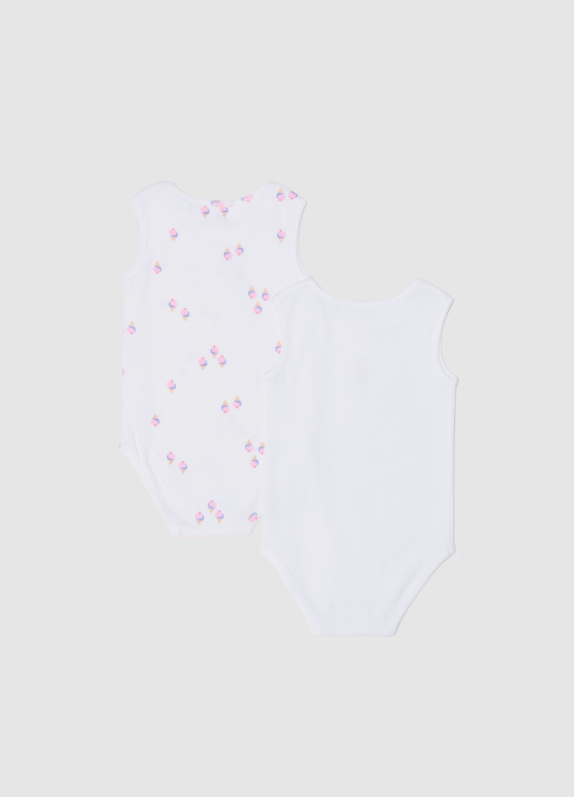 Bipack body smanicati in cotone bio con stampa