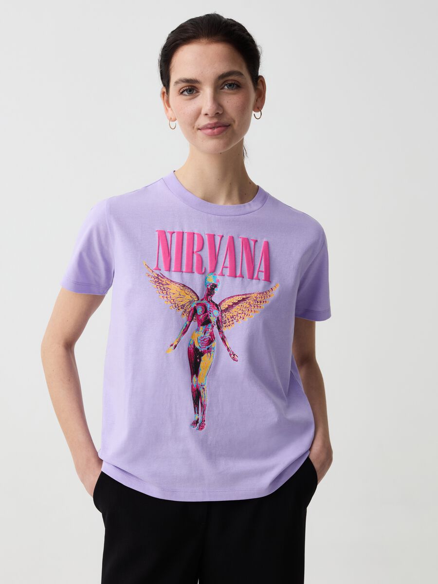 T-shirt in cotone con stampa Nirvana_0