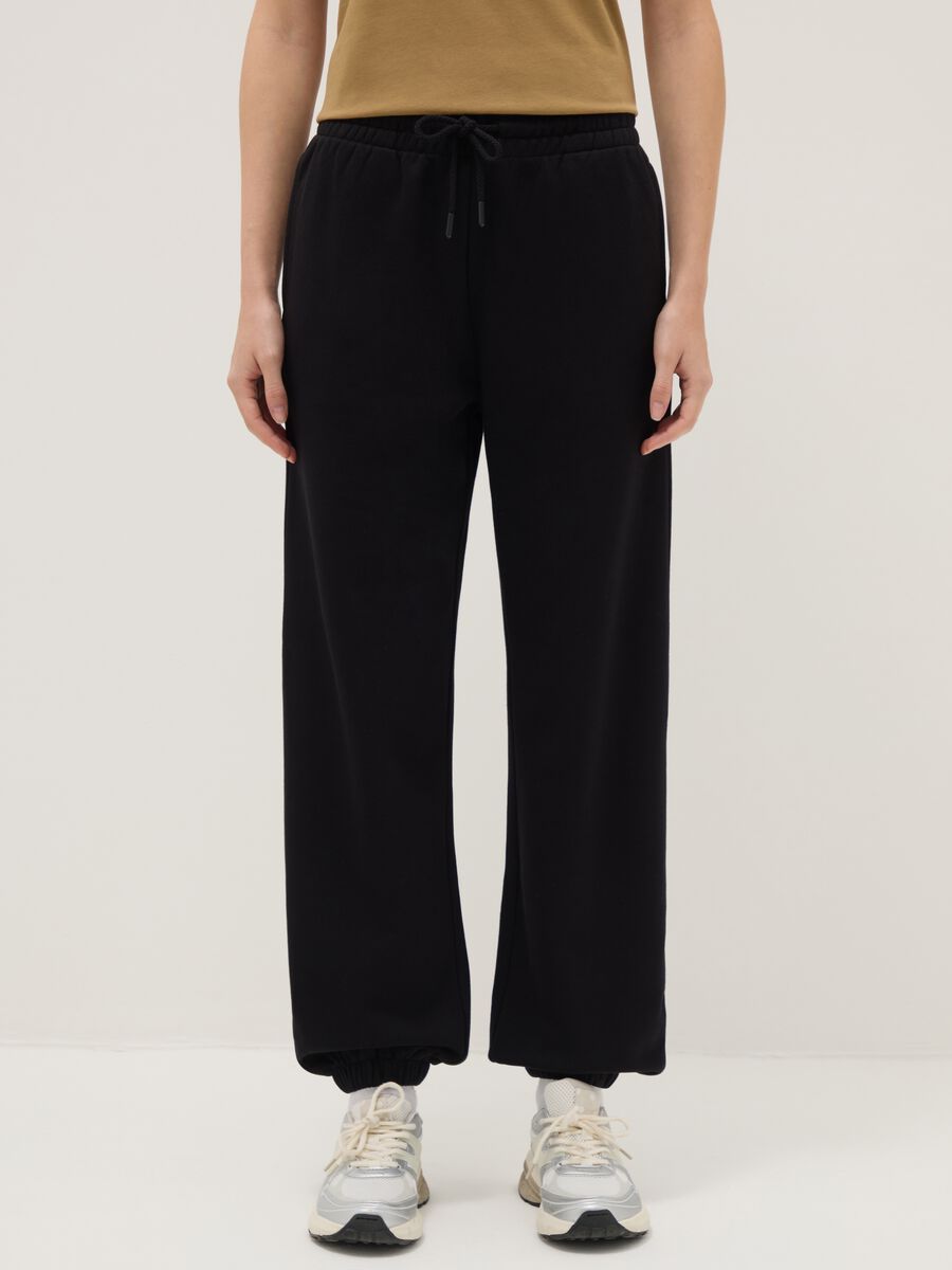 Black cotton blend jogger trousers regular fit_1