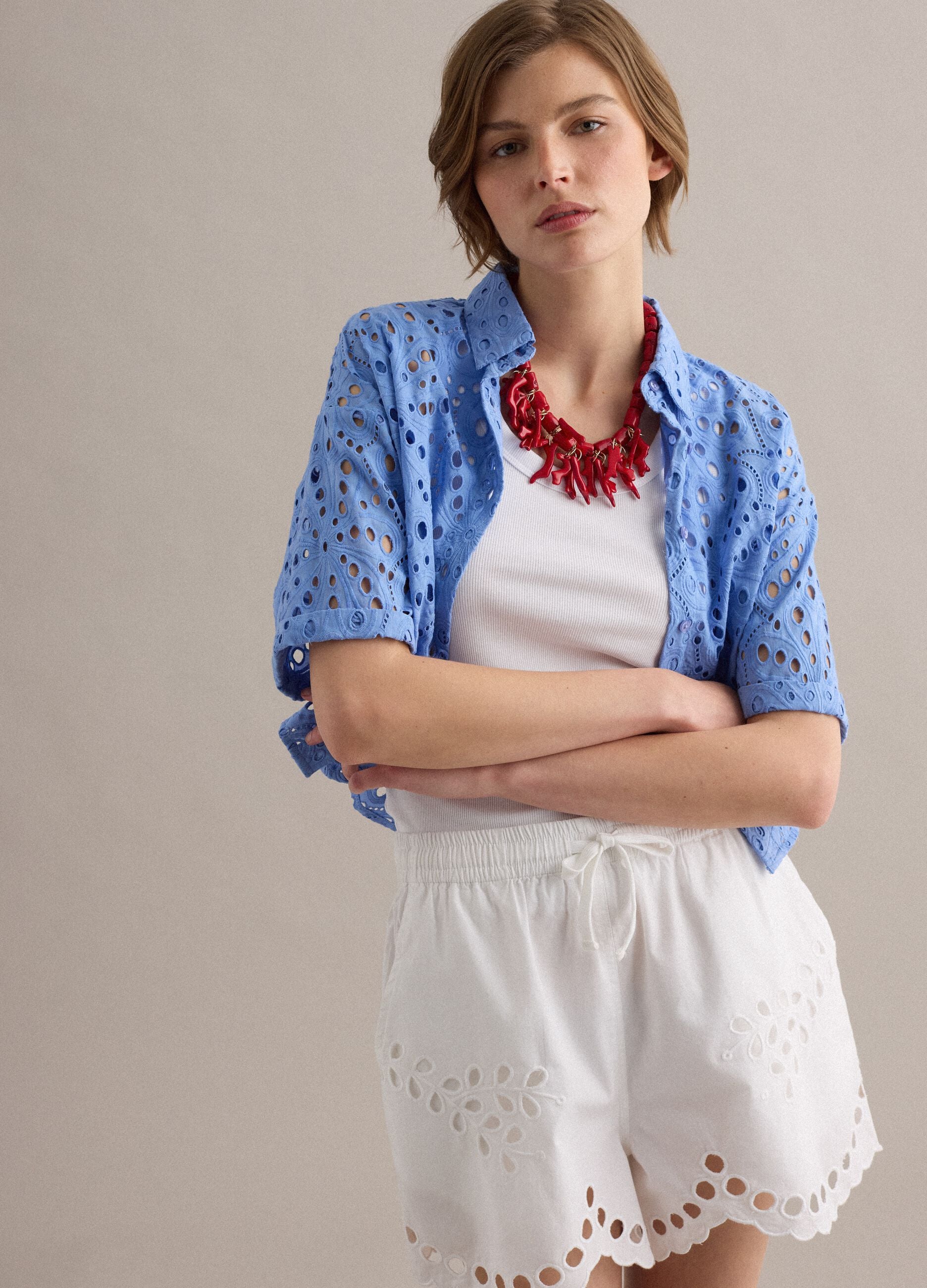 Light blue pure cotton broderie anglaise shirt