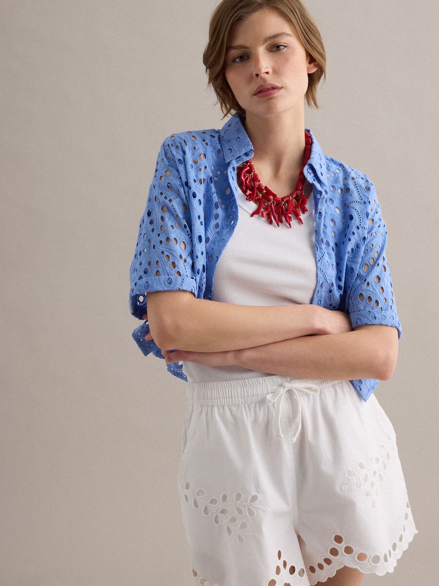 Camicia azzurra in puro cotone sangallo_0