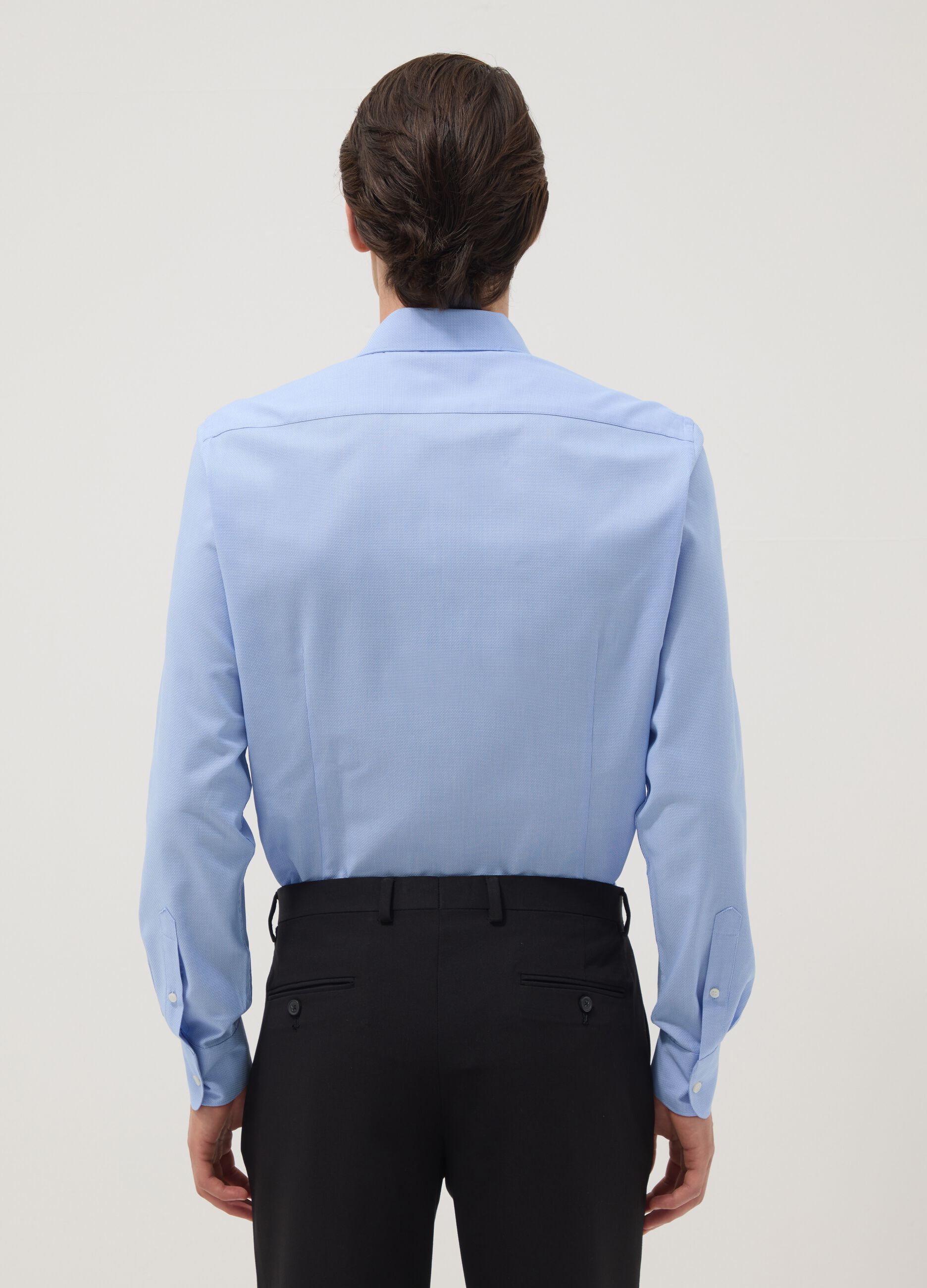Blue slim-fit cotton-blend shirt