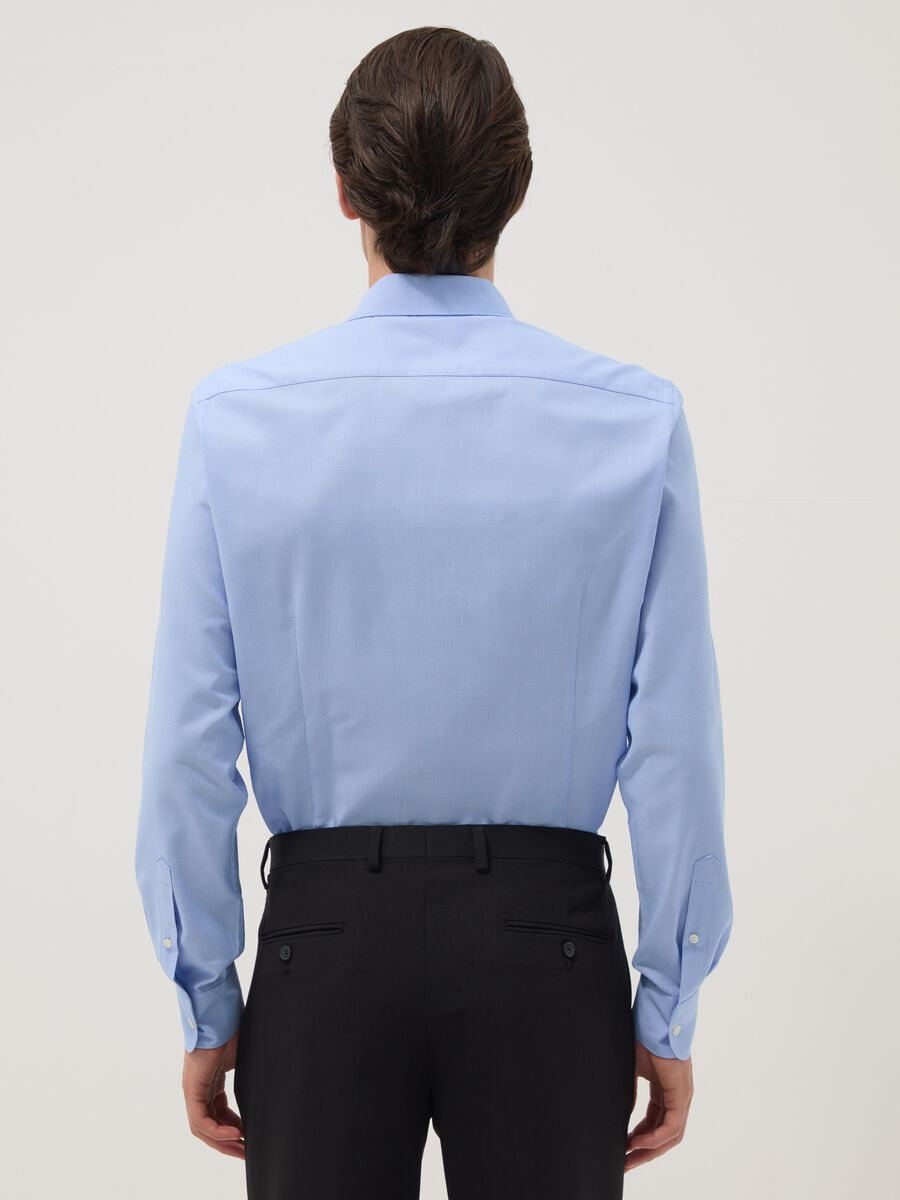 Blue slim-fit cotton-blend shirt_2