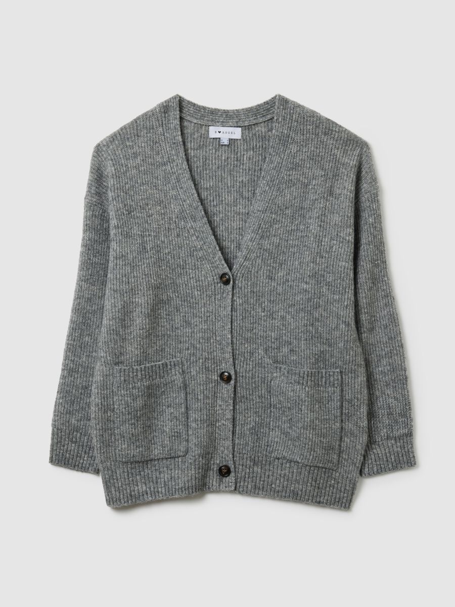 Grey Stretch Fabric Cardigan with Oversized Fit_4
