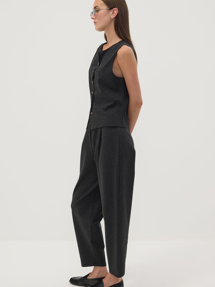 Black Milano-knit jogger trousers in stretch viscose, barrel fit_3