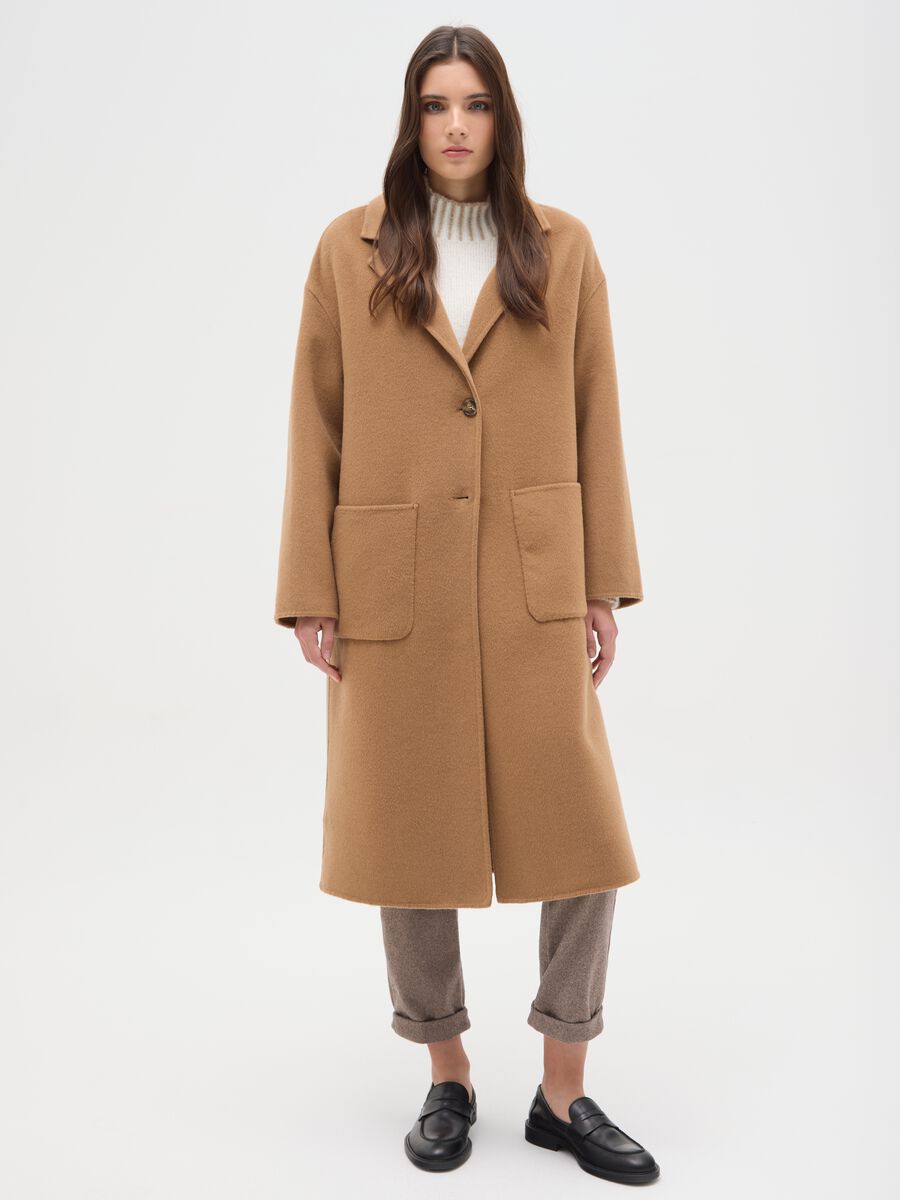 Cappotto lungo marrone in misto lana e cashmere regular fit_0