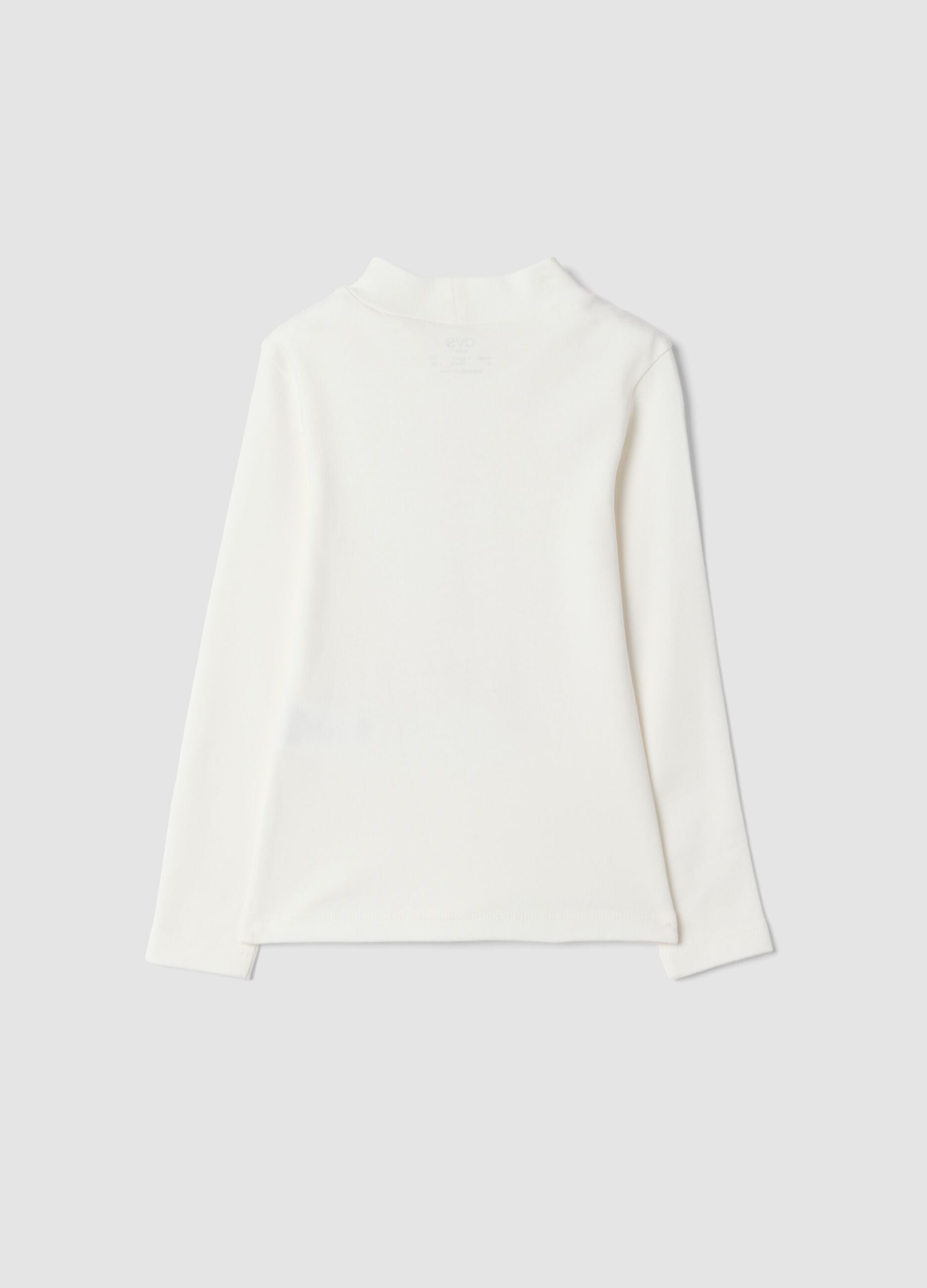 T-shirt bianca con collo rialzato in puro cotone organico con stampa