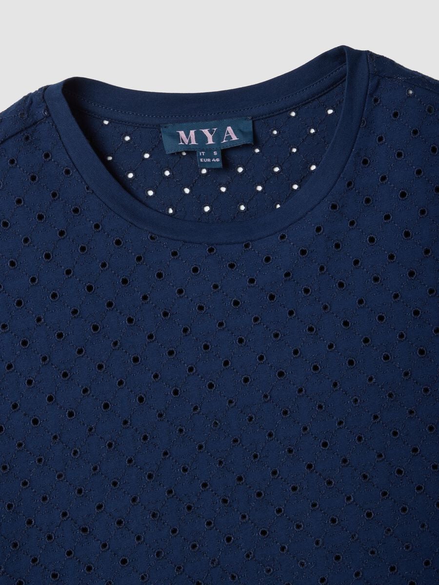 Blue open-knit cotton-blend T-shirt_5
