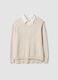 Beige viscose-blend knit top with shirt collar_0