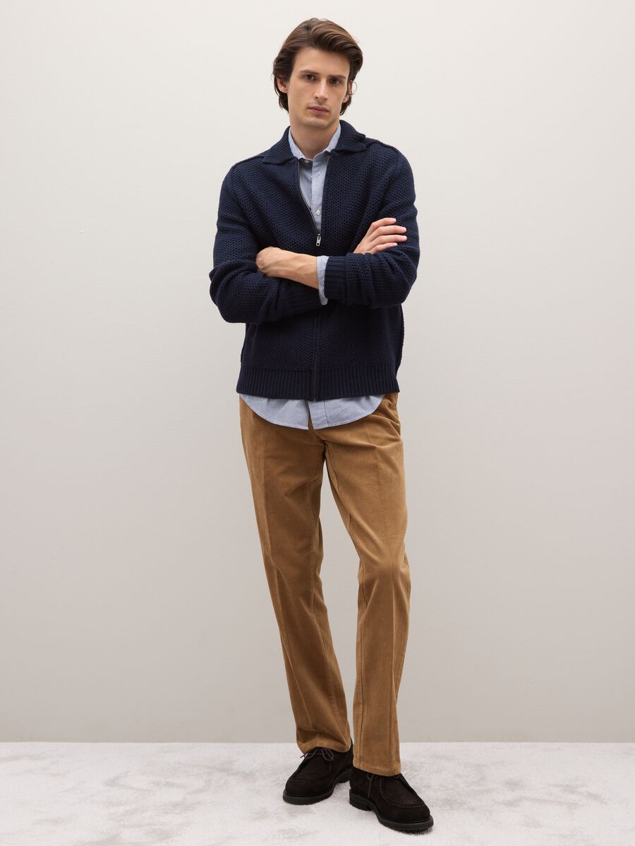 Brown cotton blend regular fit trousers_0