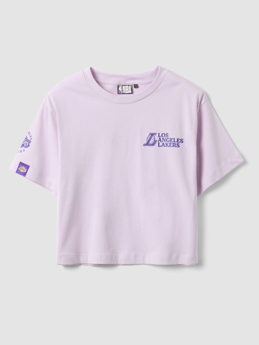 T-shirt in puro cotone viola da ragazza relaxed fit con stampe Lakers_0