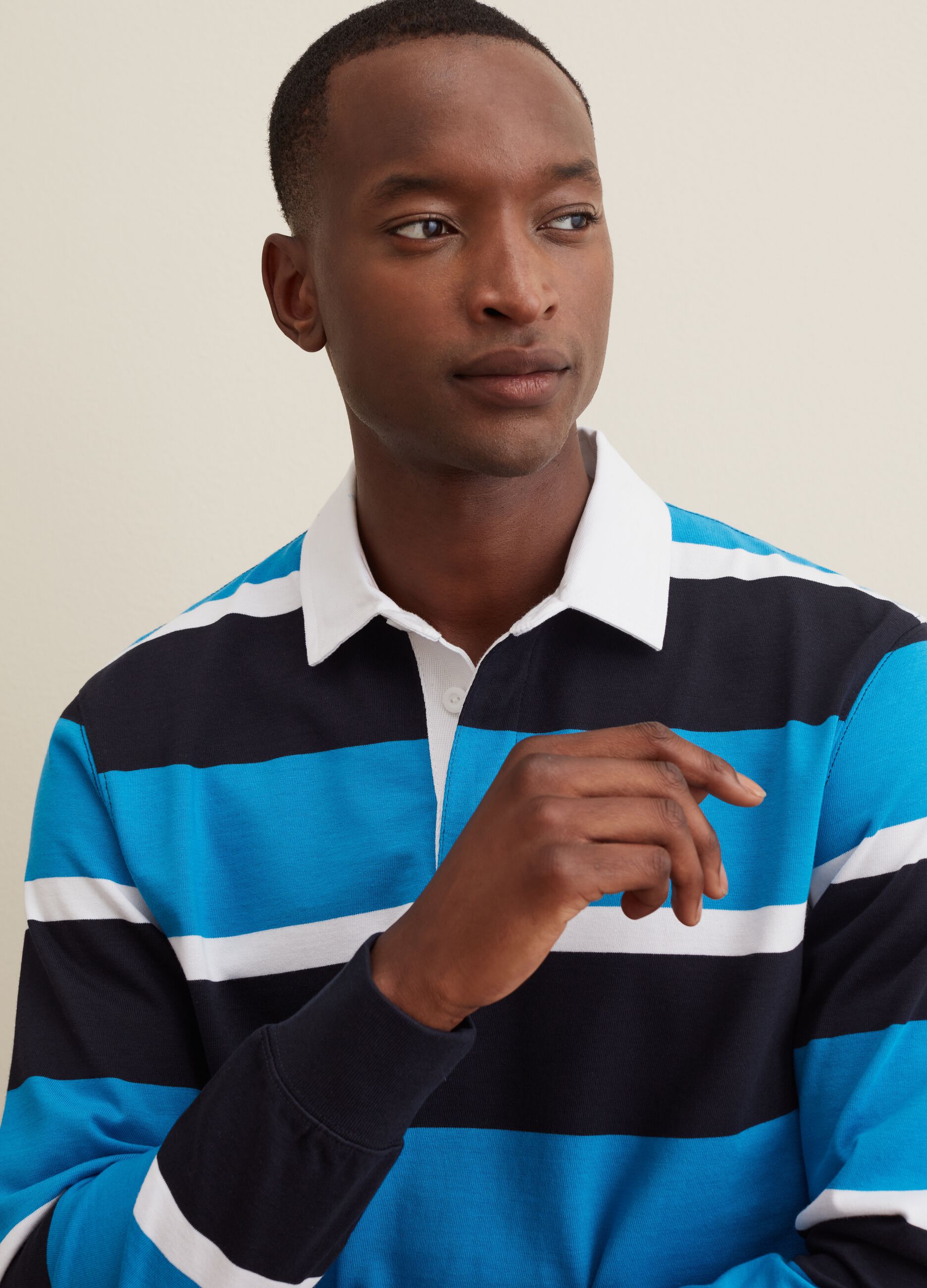 Polo a maniche lunghe fantasia a righe Blu Azzurro PIOMBO da Uomo OVS