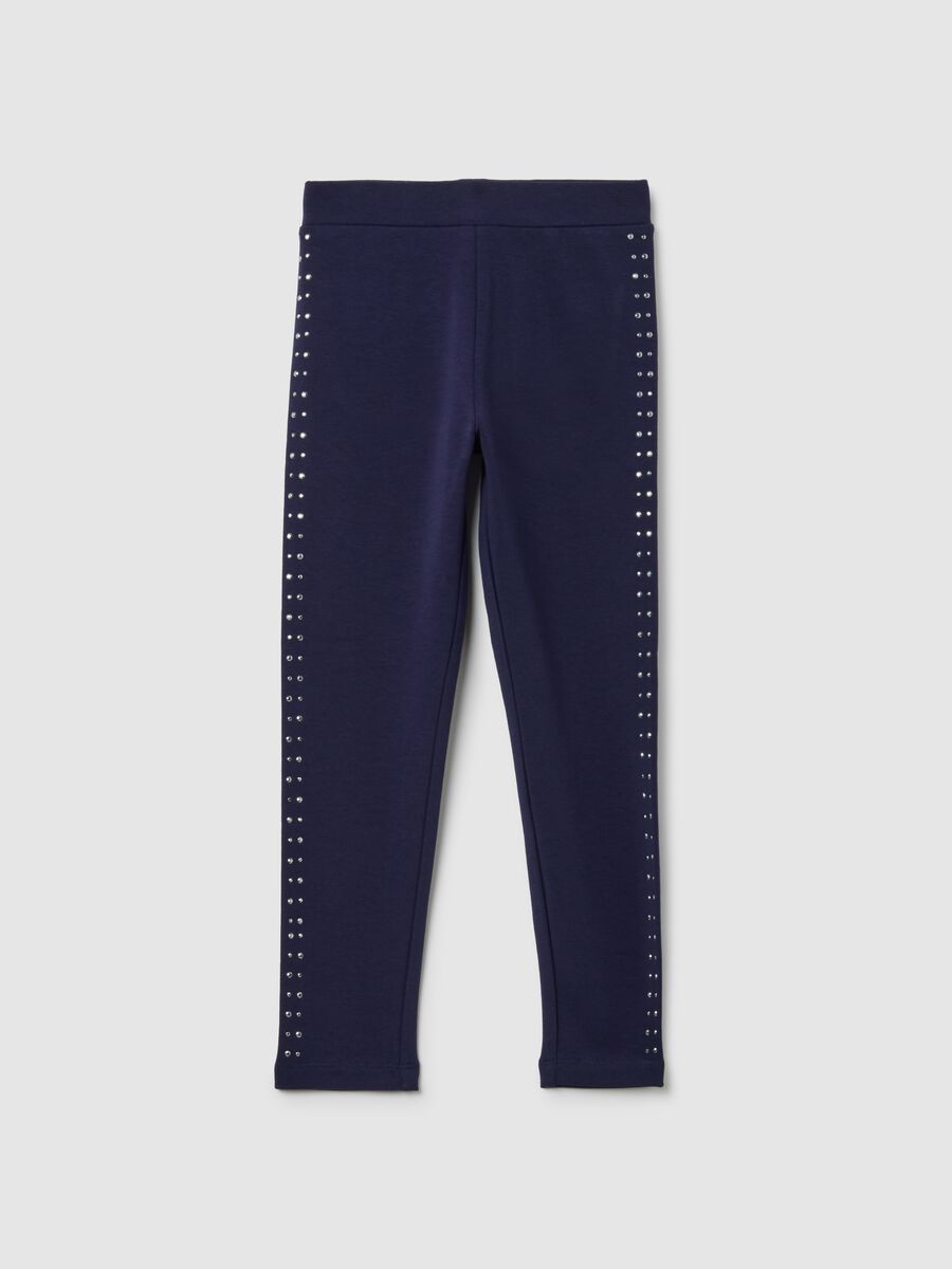 Girls' blue cotton skinny fit leggings_0