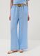 Sky-blue pure linen wide-leg trousers with elasticated waist_1