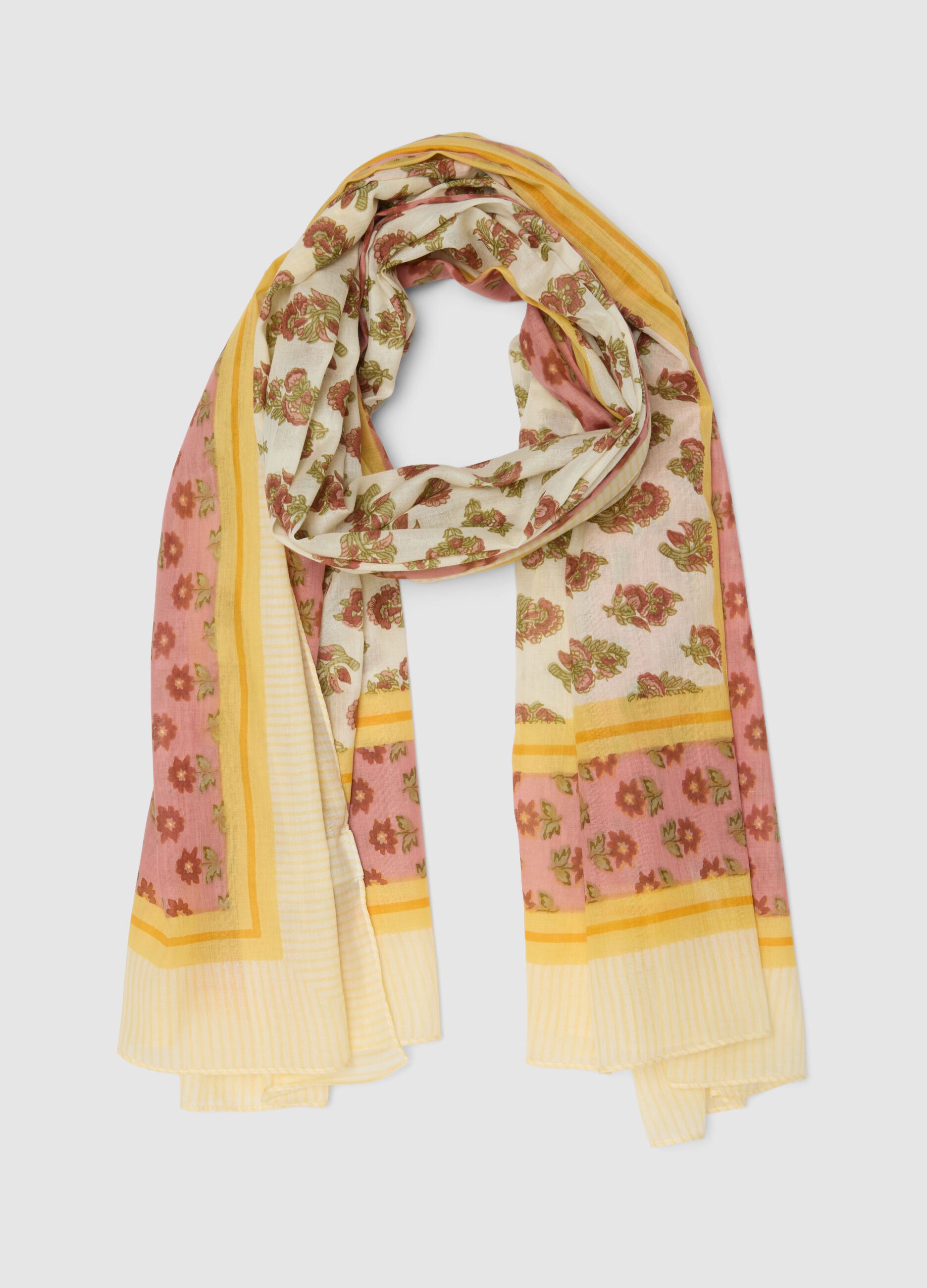 Multicolour pure cotton scarf with floral pattern