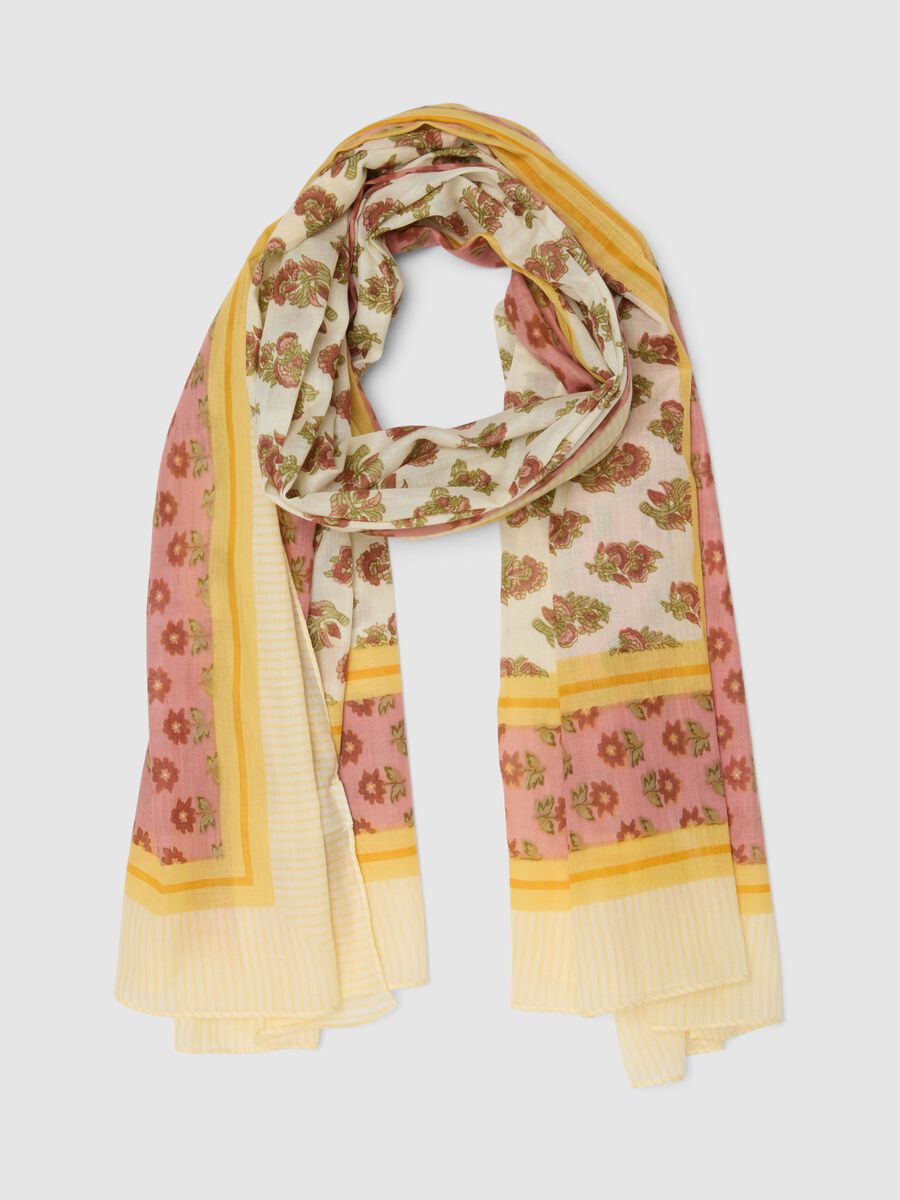 Multicolour pure cotton scarf with floral pattern_0