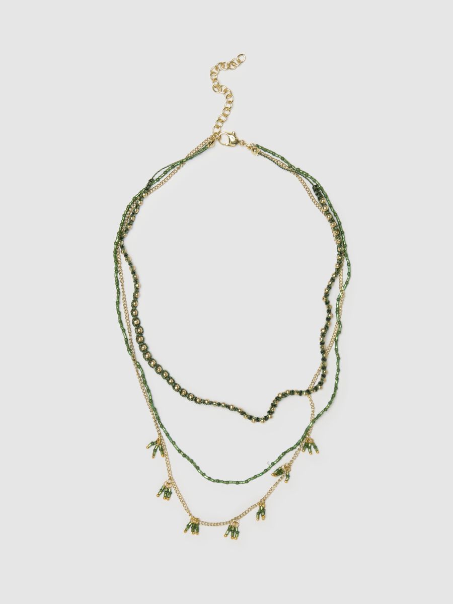 Women's Layered Necklace with Green Beads_0
