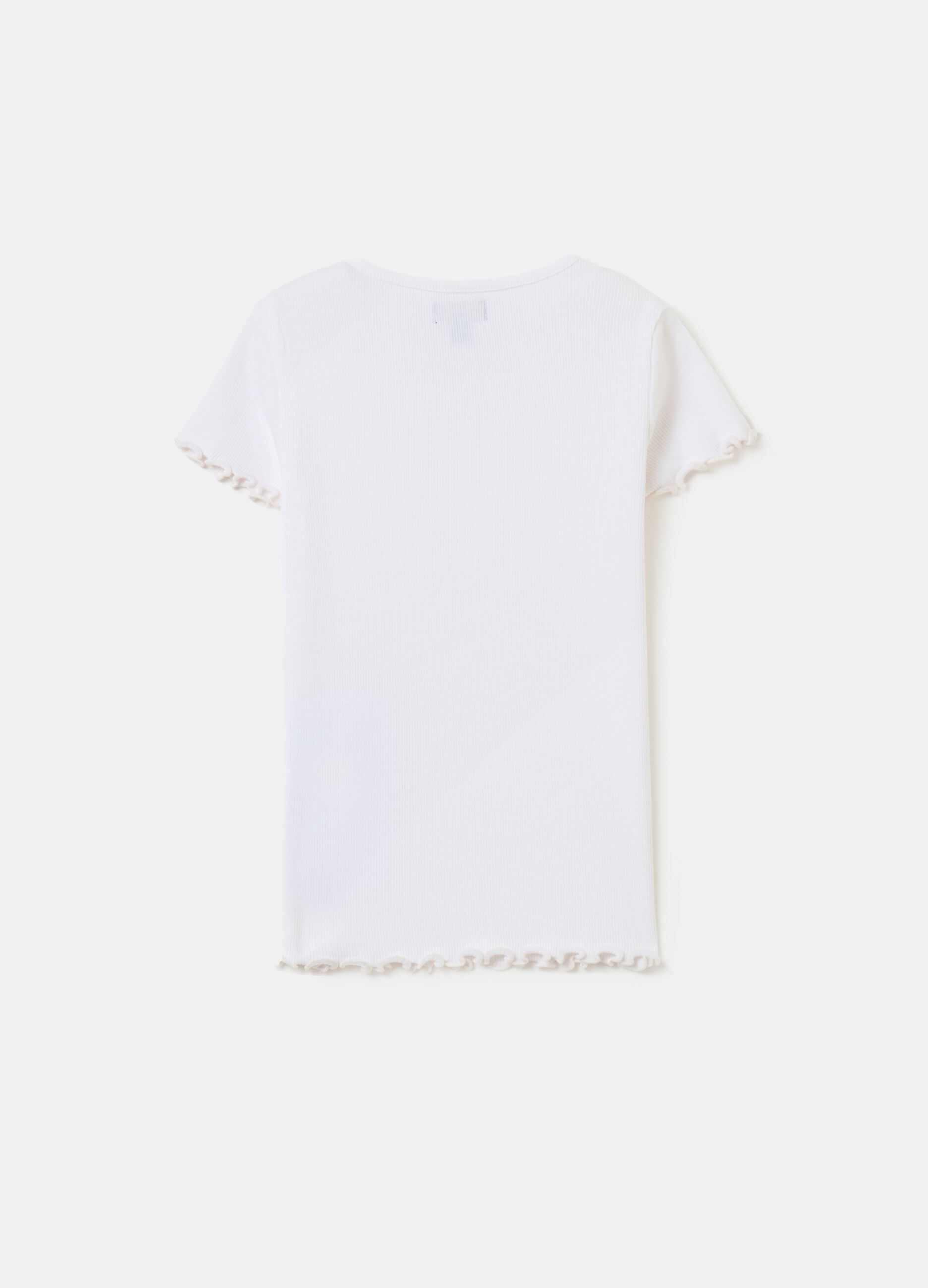 Ribbed T-shirt with wavy trims
