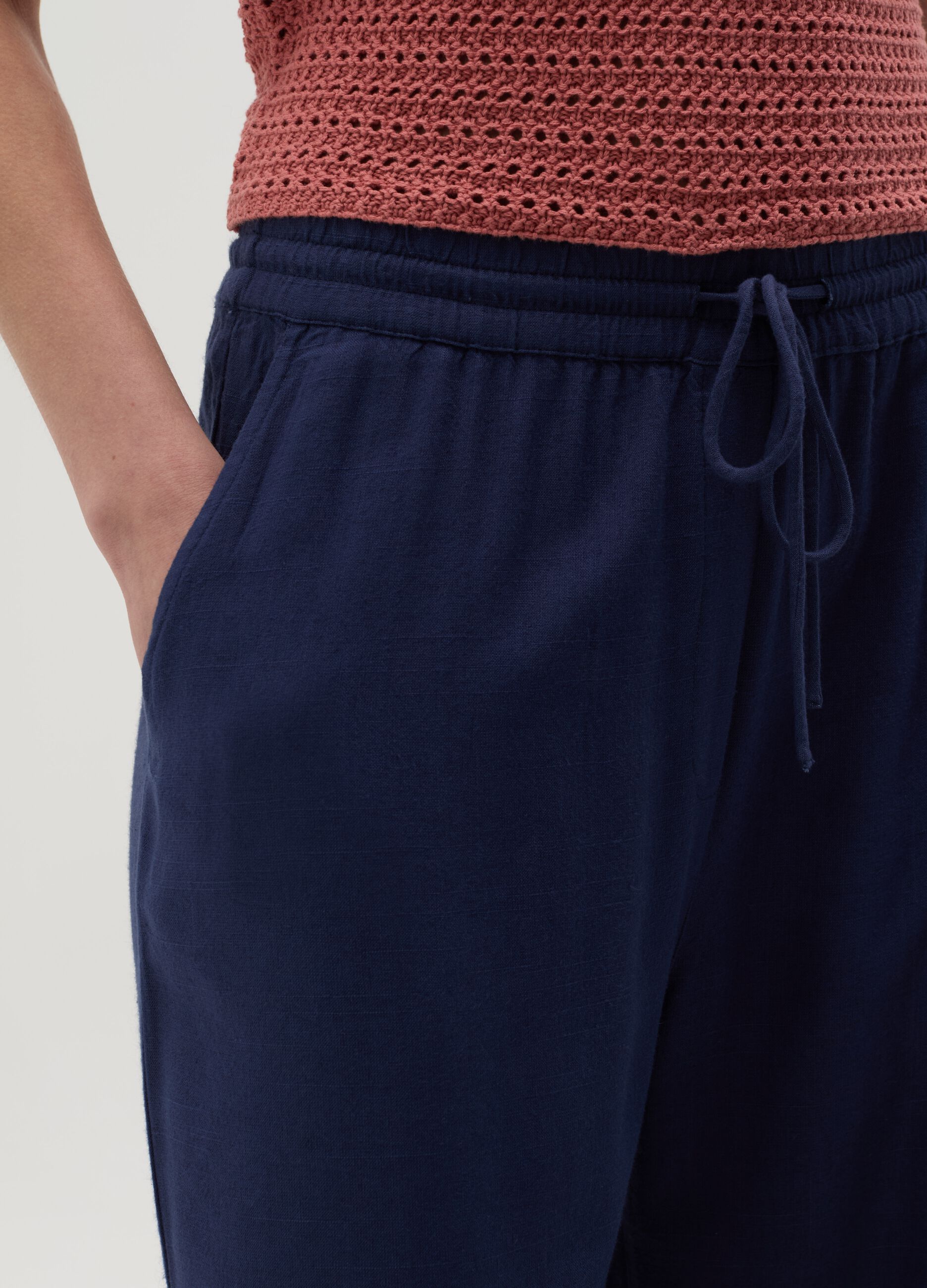 Blue palazzo trousers in viscose and linen