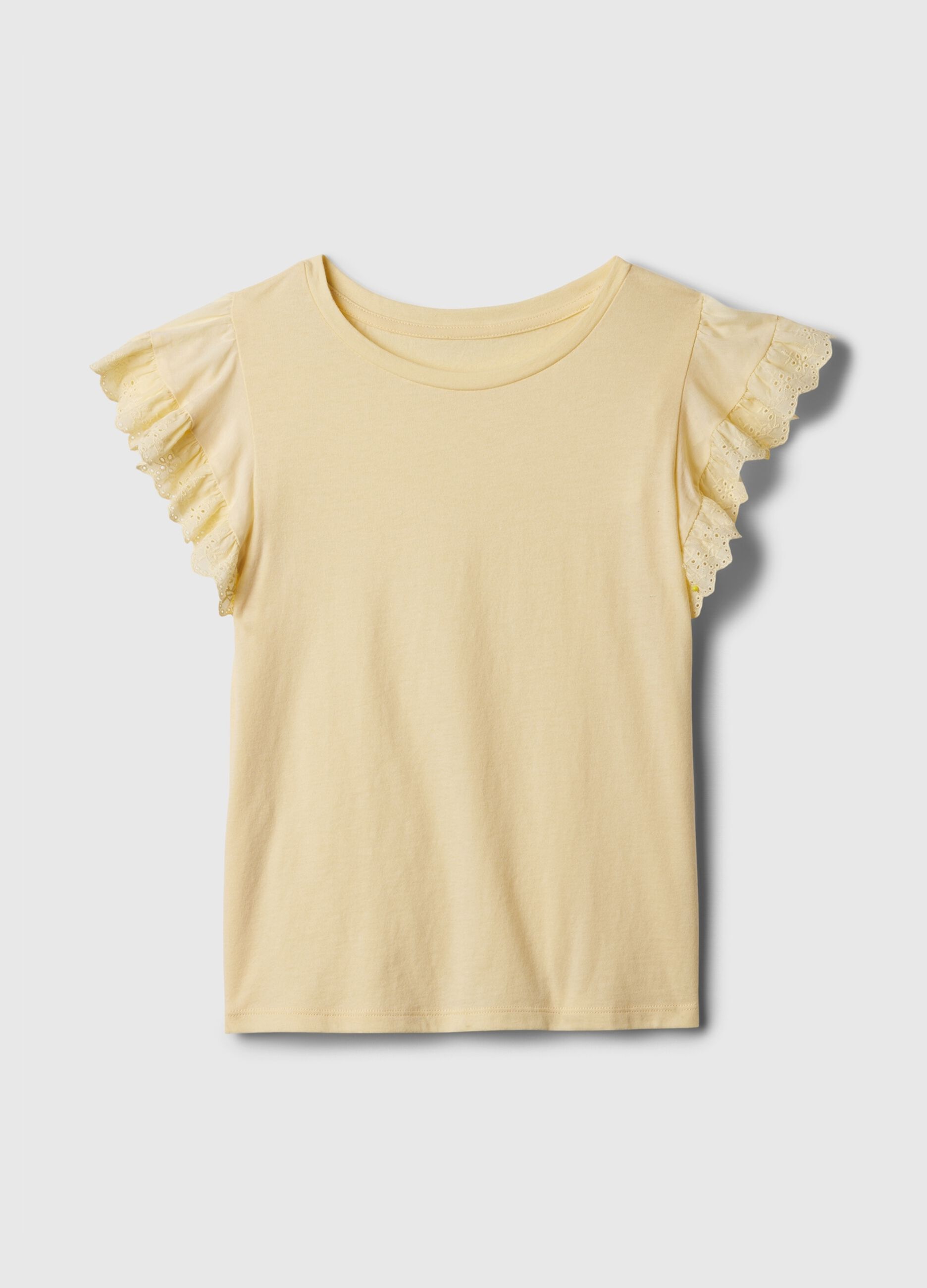 T-shirt in cotone con volant sangallo