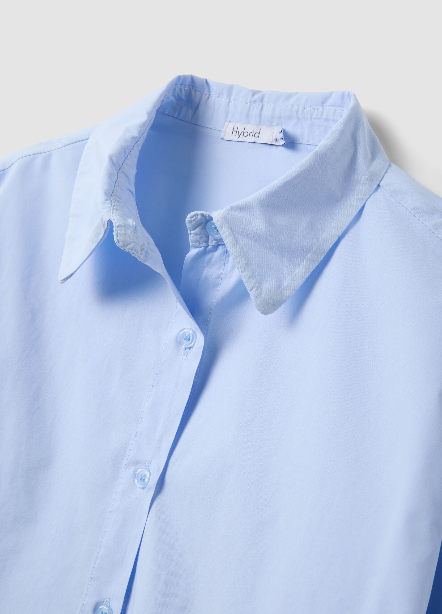 Sky-blue pure cotton slim-fit shirt