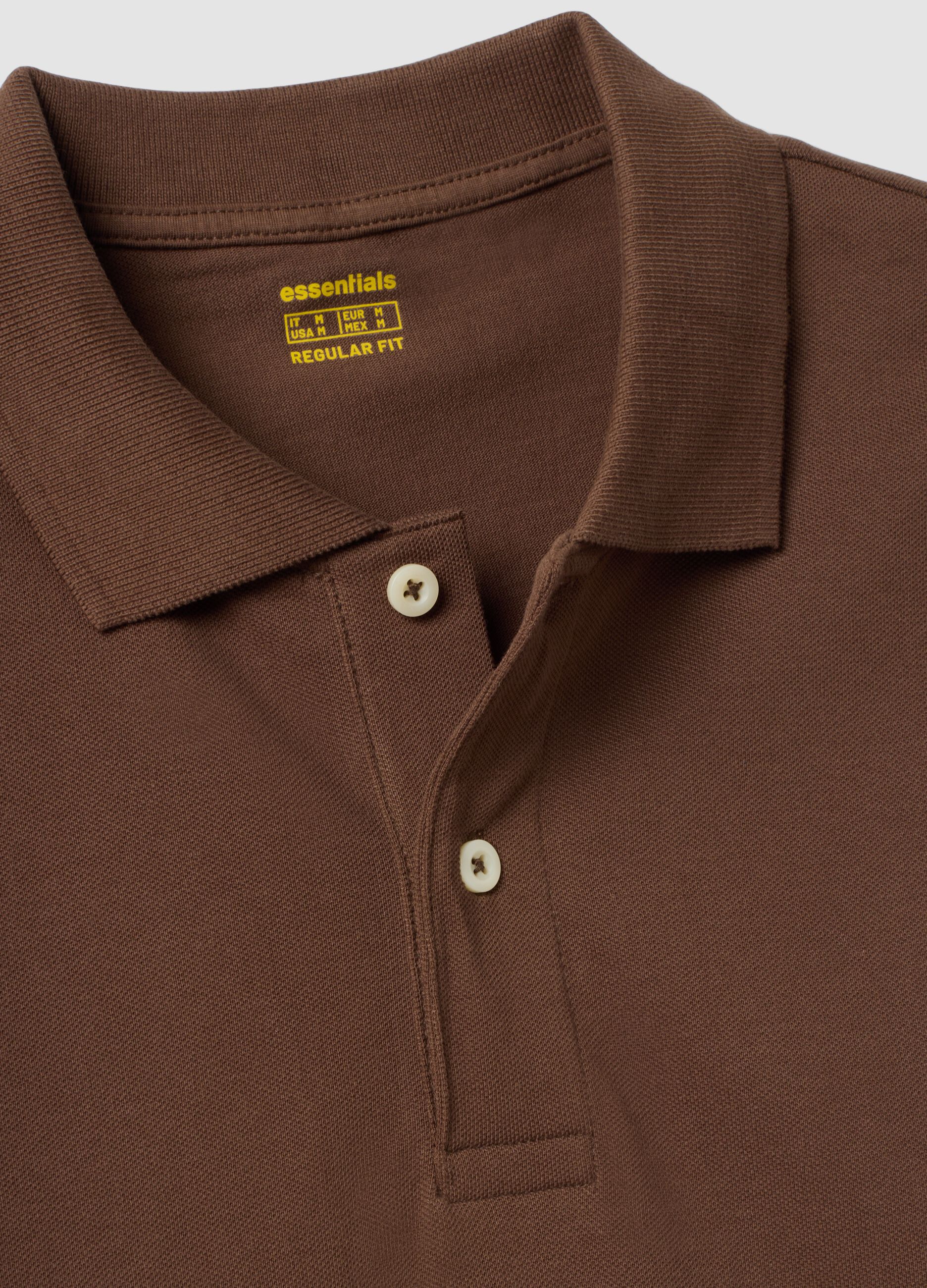 Brown pure cotton piqu&eacute; polo shirt with classic collar, regular fit