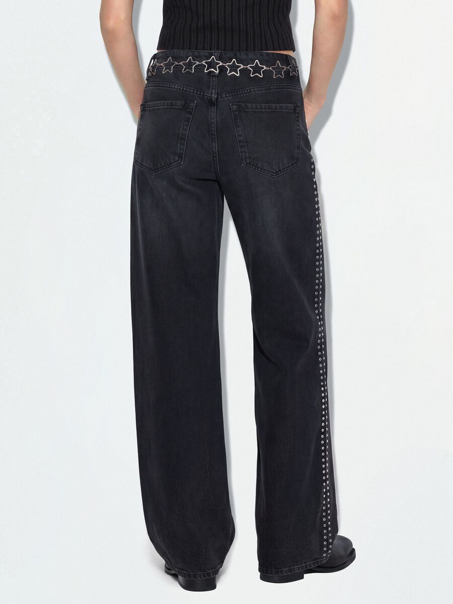 Black pure cotton wide-leg jeans with studs_2