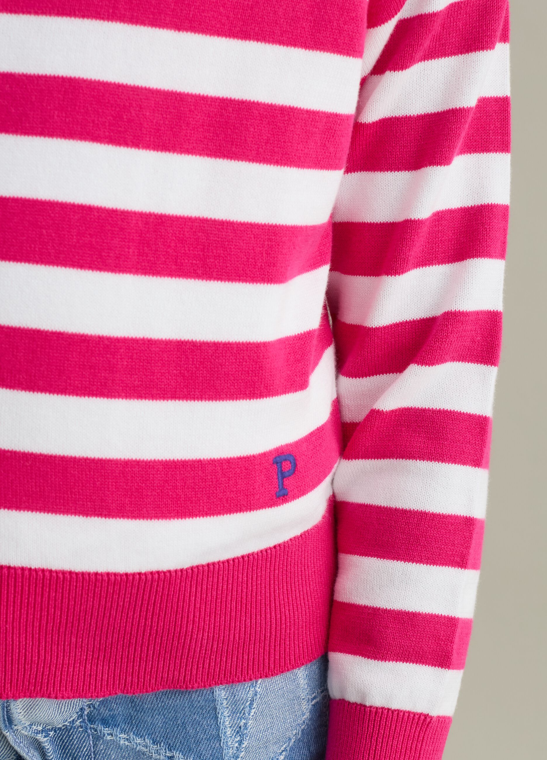 Pullover in cotone a righe con ricamo logo 
