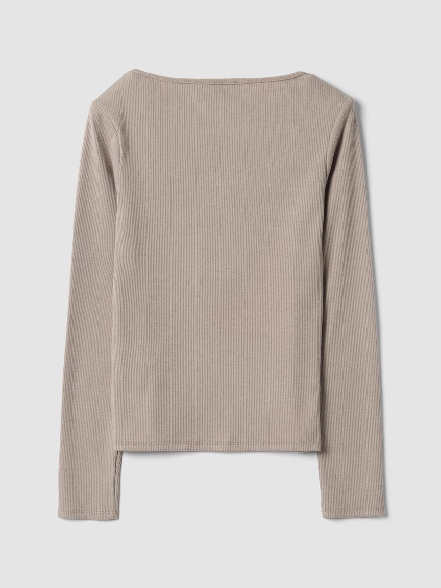Beige stretch viscose crew-neck T-shirt_2