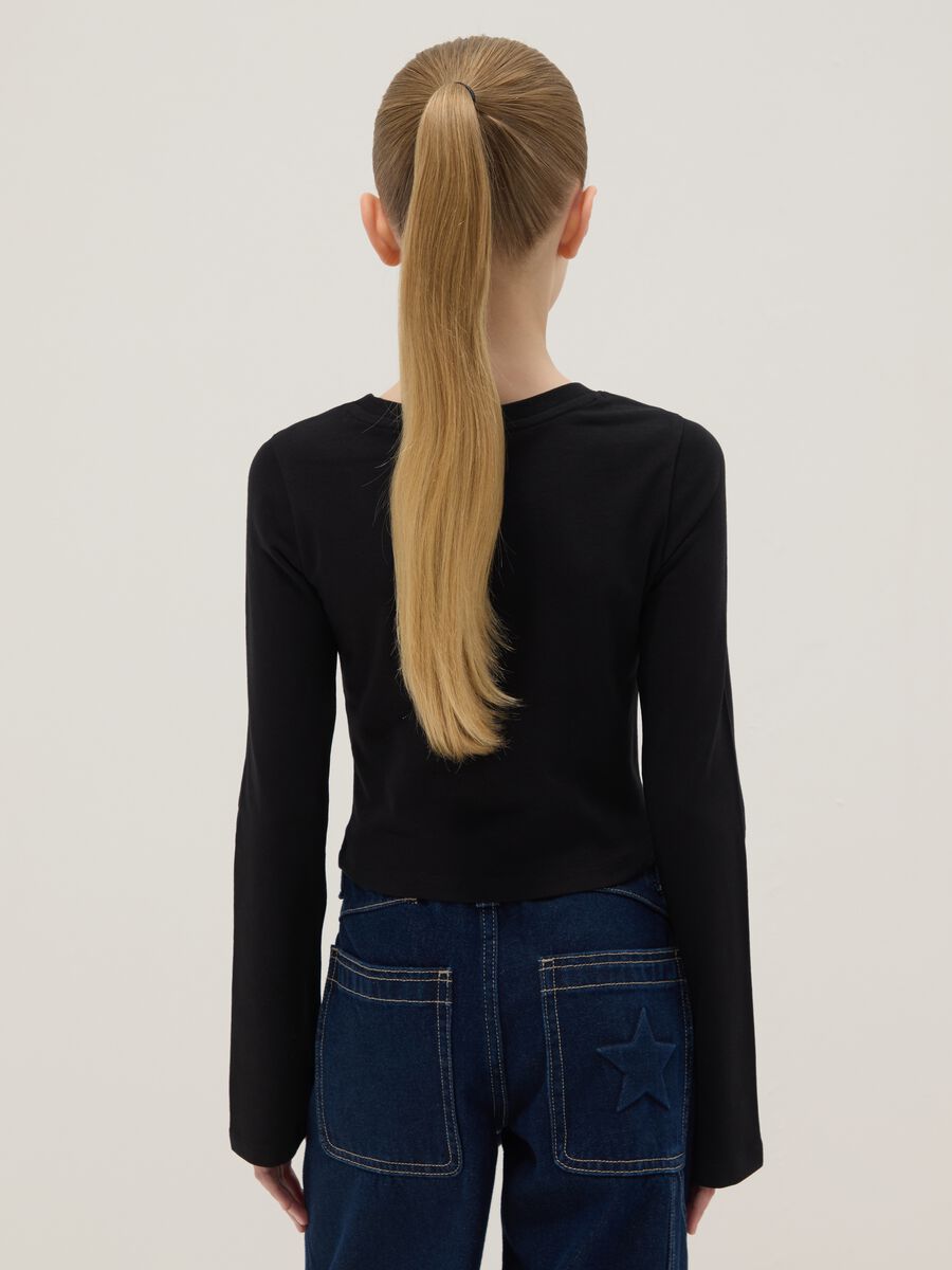 Girls&rsquo; black stretch-cotton slim-fit T-shirt with slogan_1