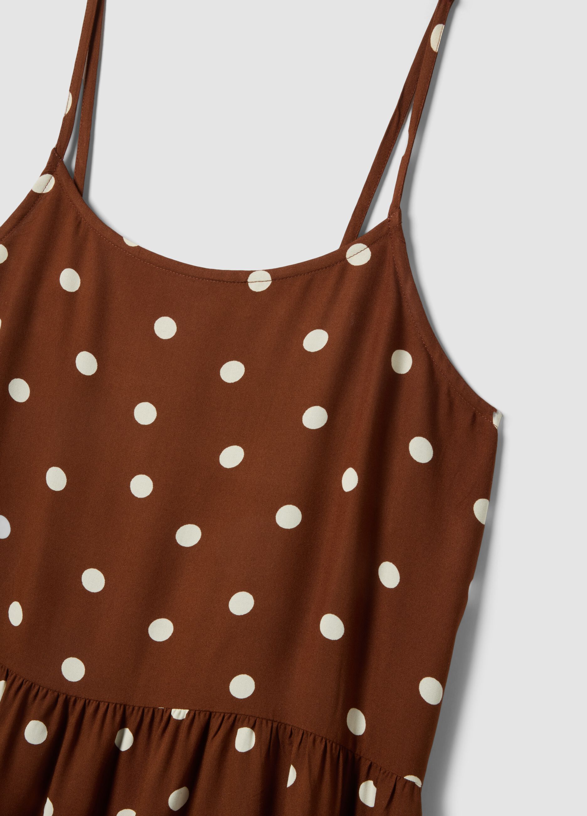 Brown polka-dot dress in pure viscose