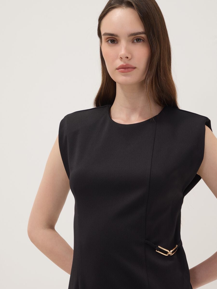 Abito nero midi in tessuto elasticizzato slim fit_1