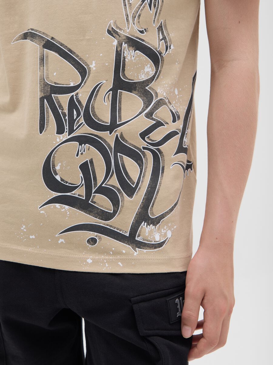 Beige cotton T-shirt with lettering print_4