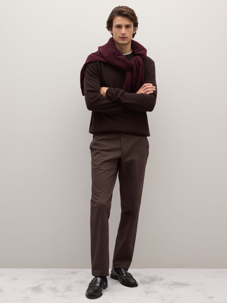 Brown crew neck pullover in pure lambswool regular fit_2