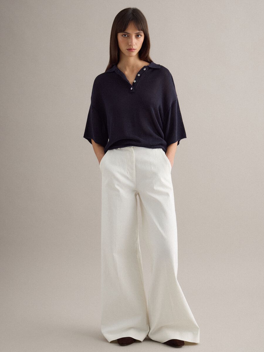 Polo blu regular fit con maniche al gomito_1