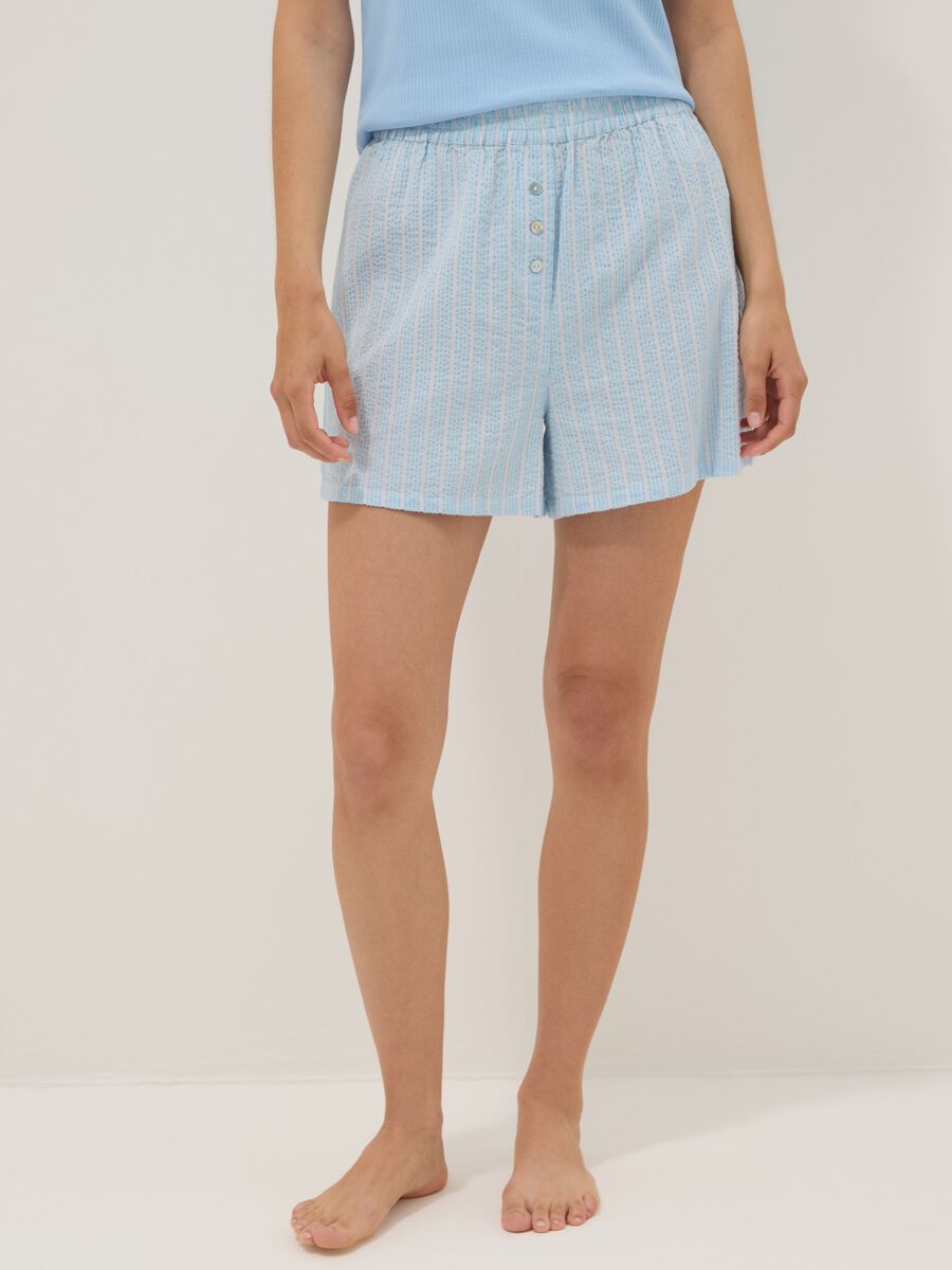 Shorts pigiama in puro cotone azzurri a righe regular fit_1