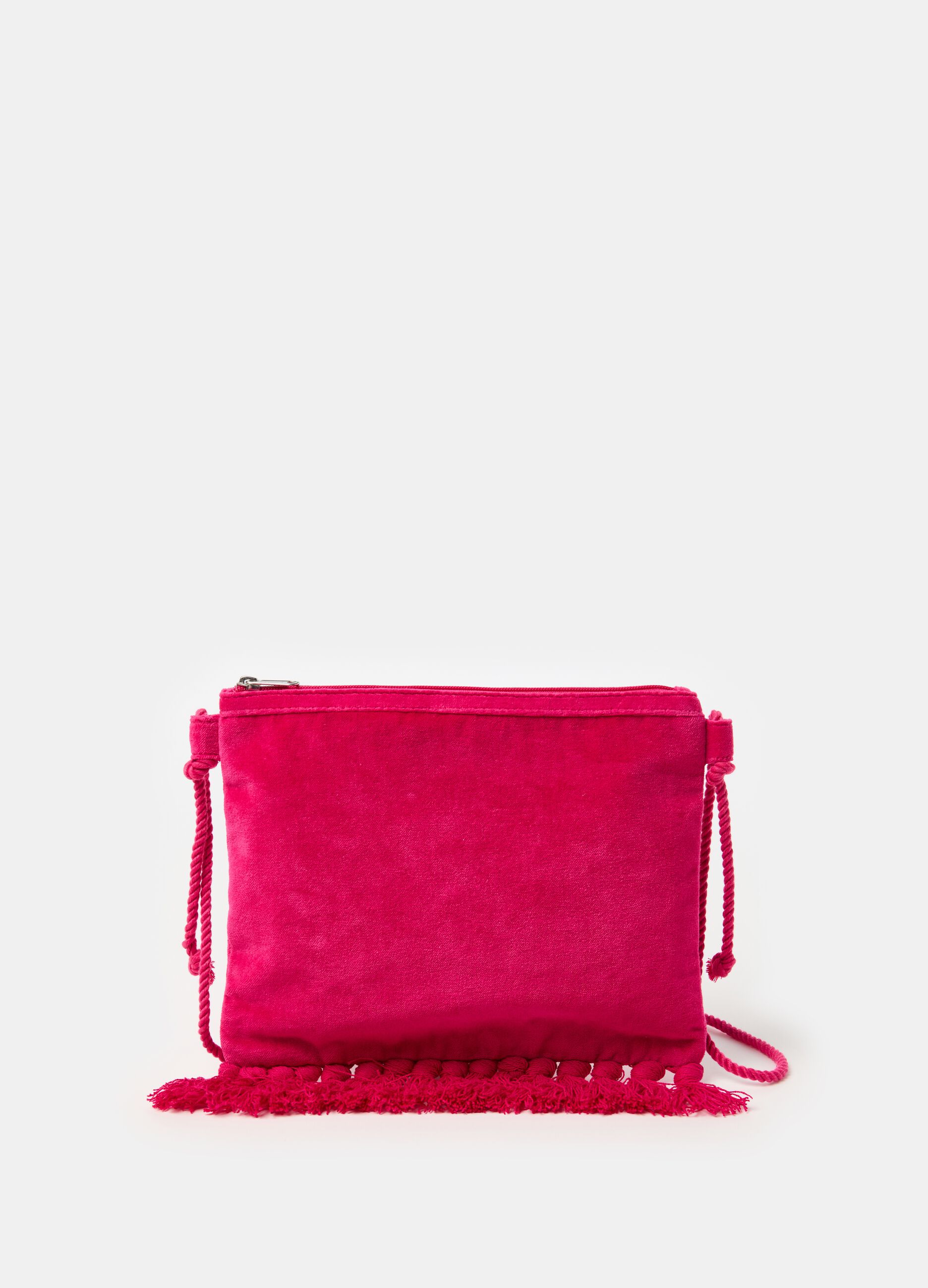 Velvet clutch bag with tassels