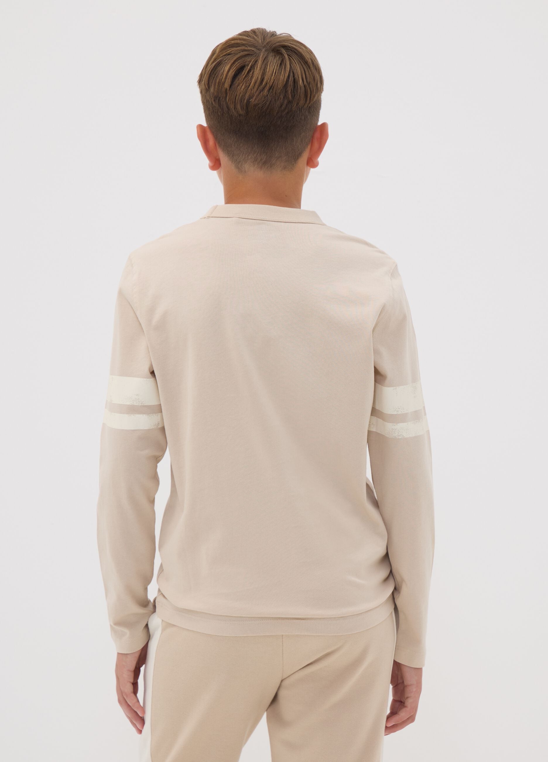 Beige pure organic cotton T-shirt with college print for boys