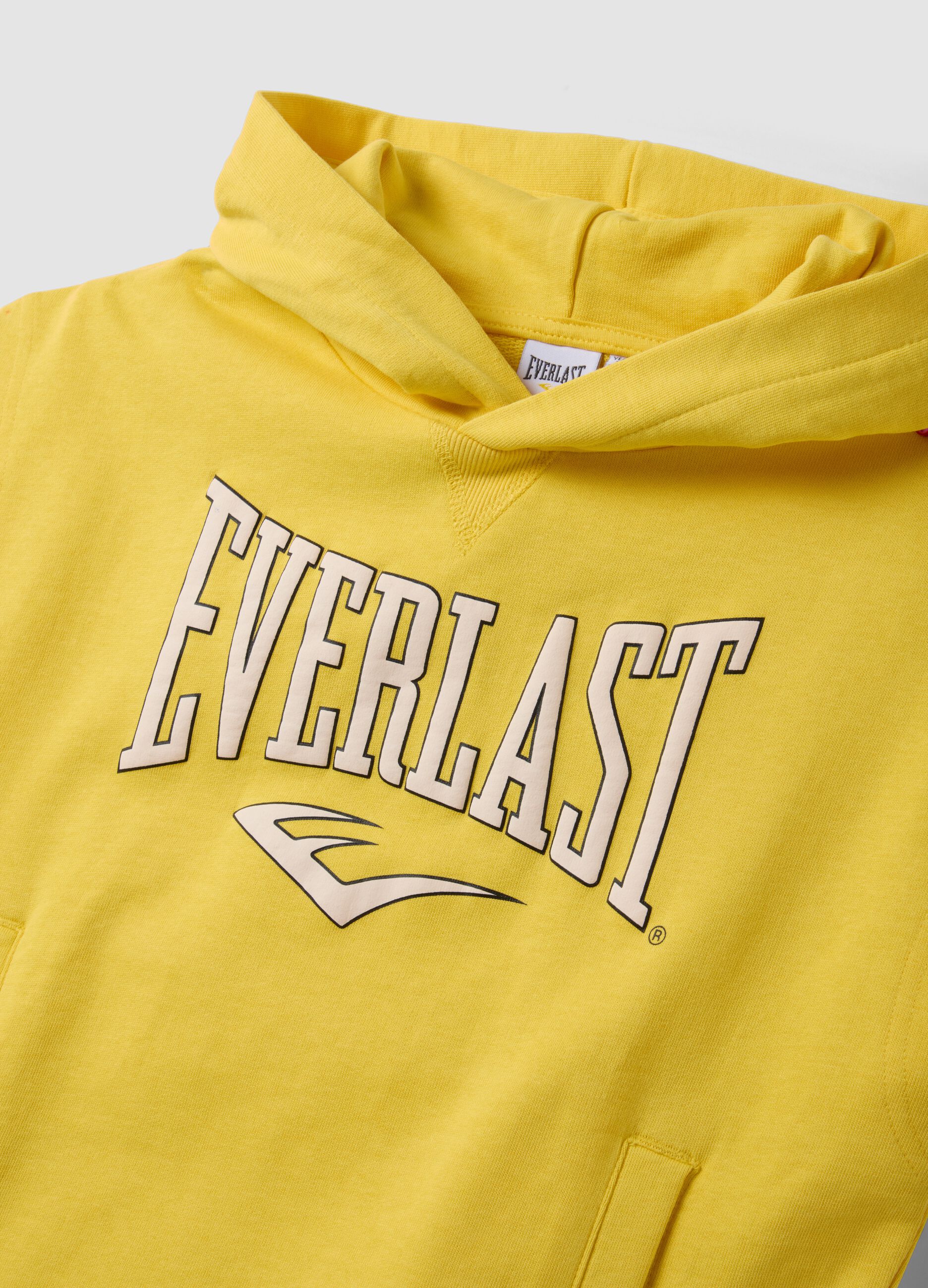 Yellow sleeveless pure cotton hoodie with logo for boys
