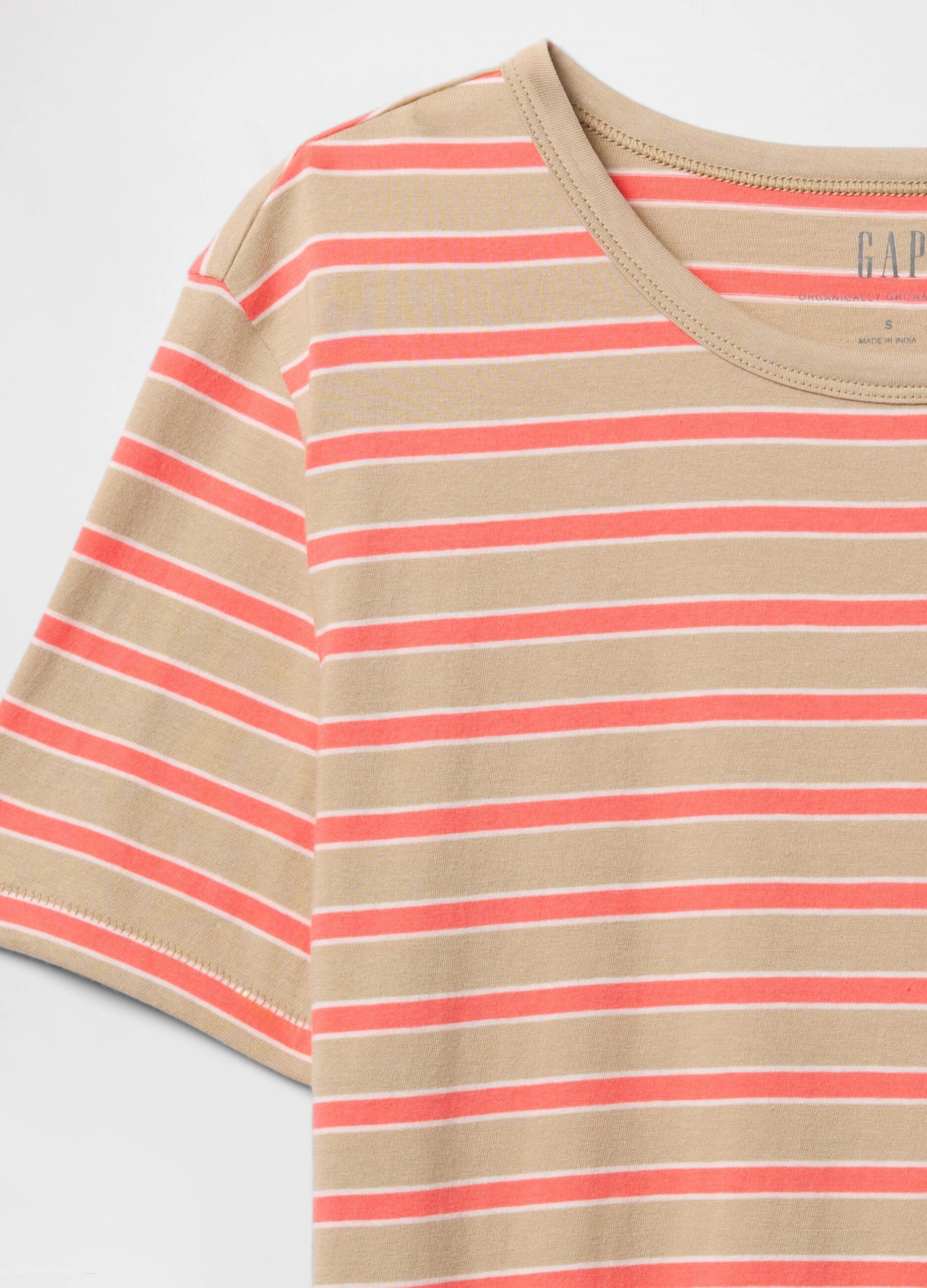 Beige and orange striped T-shirt in cotton