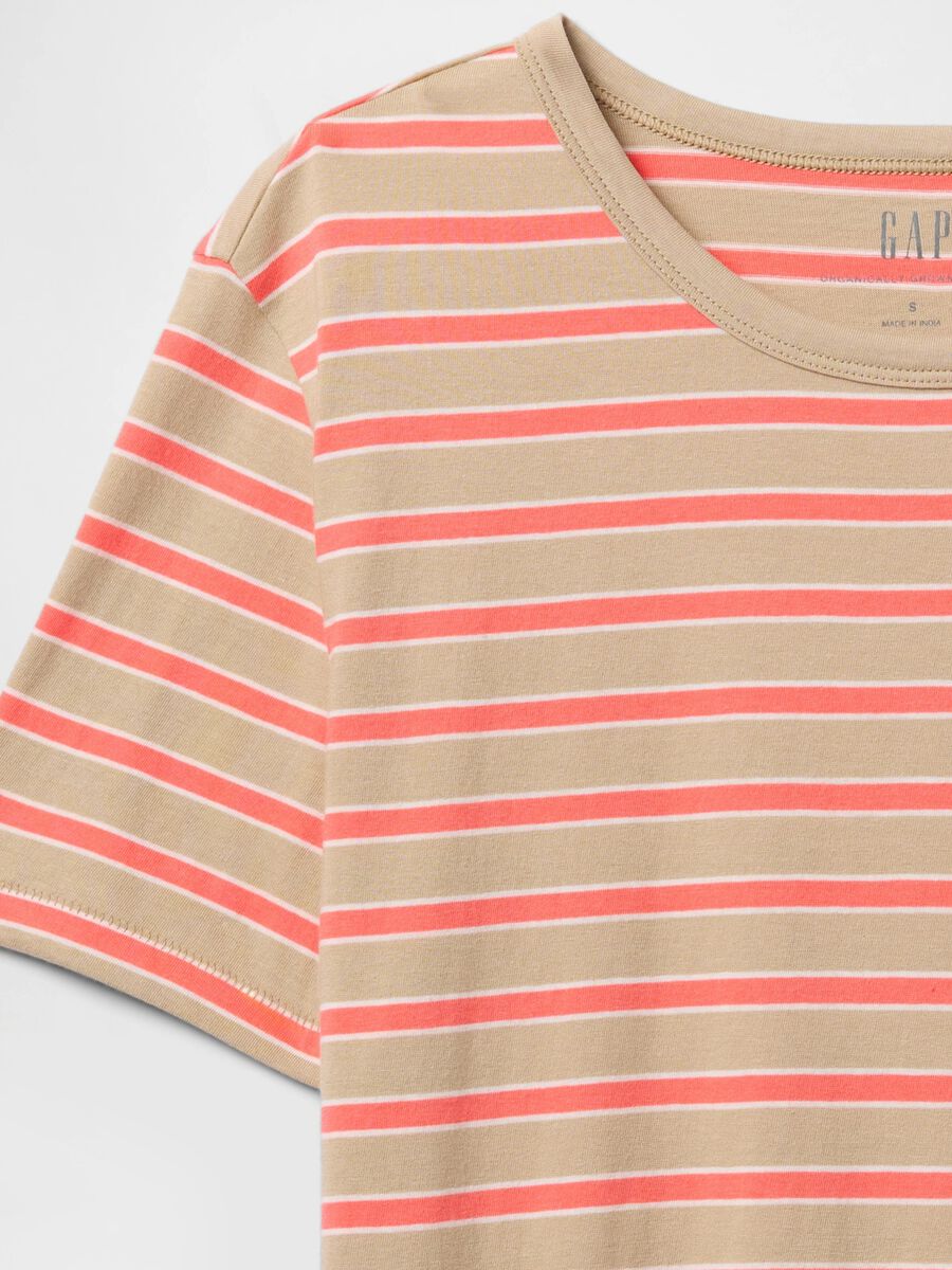 T-shirt a righe arancioni e beige in cotone_4