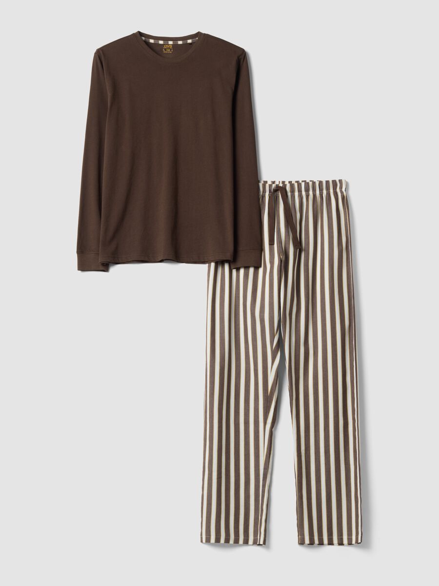 Pigiama marrone in puro cotone organico a righe regular fit_0
