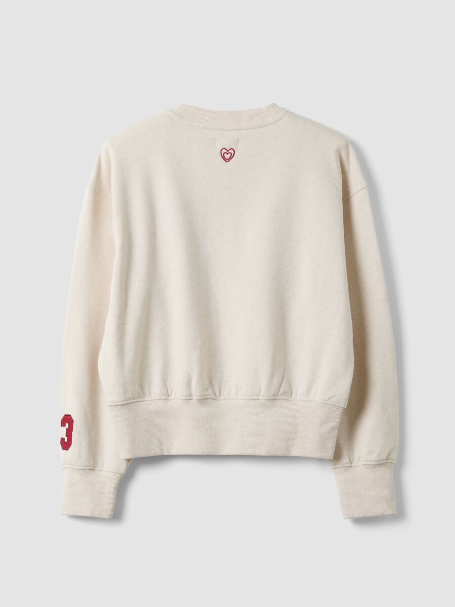 Felpa beige in misto cotone a girocollo con stampa Paris per ragazza_1