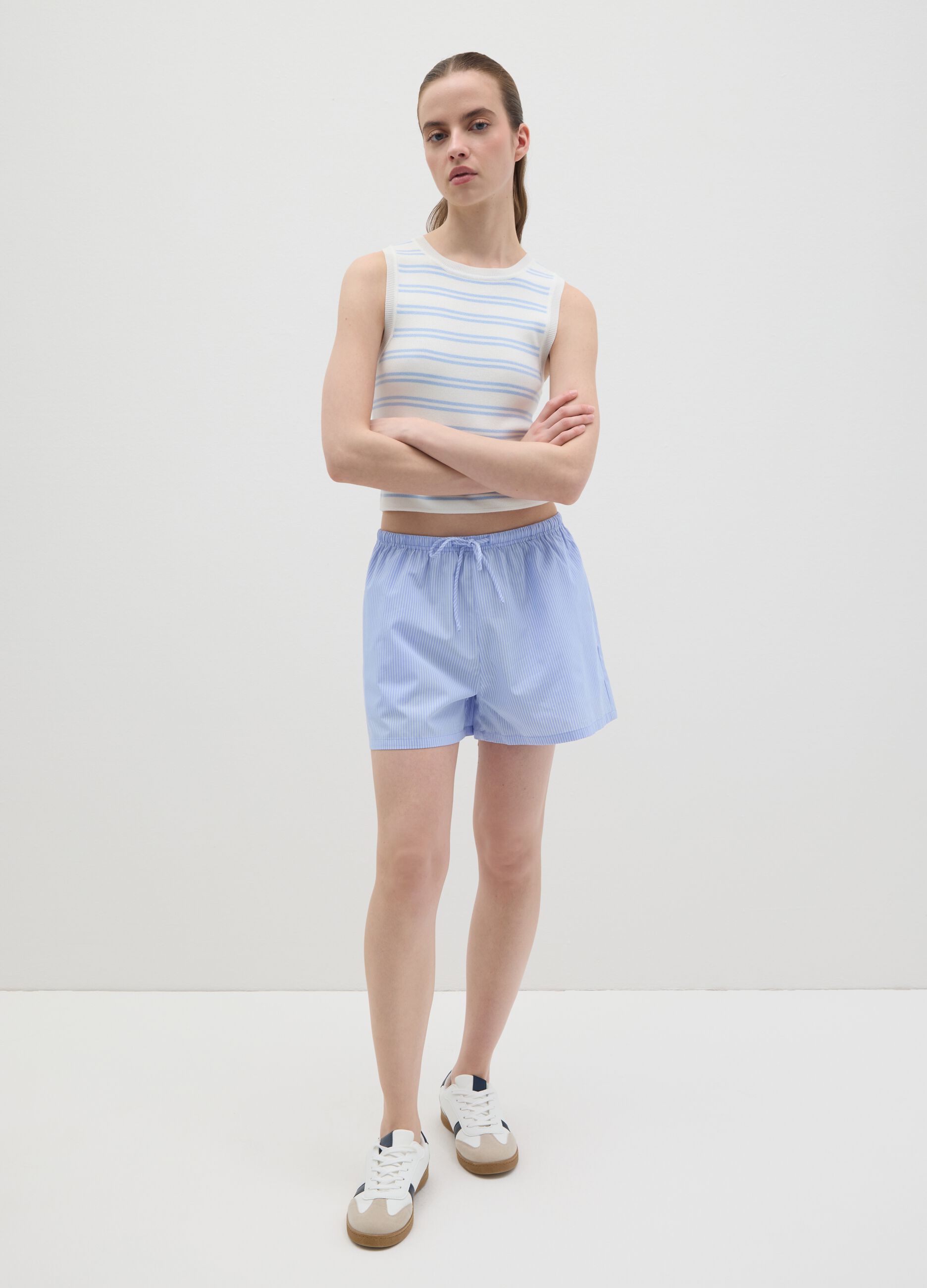 B.Angel Blue and White Striped Sleeveless Top